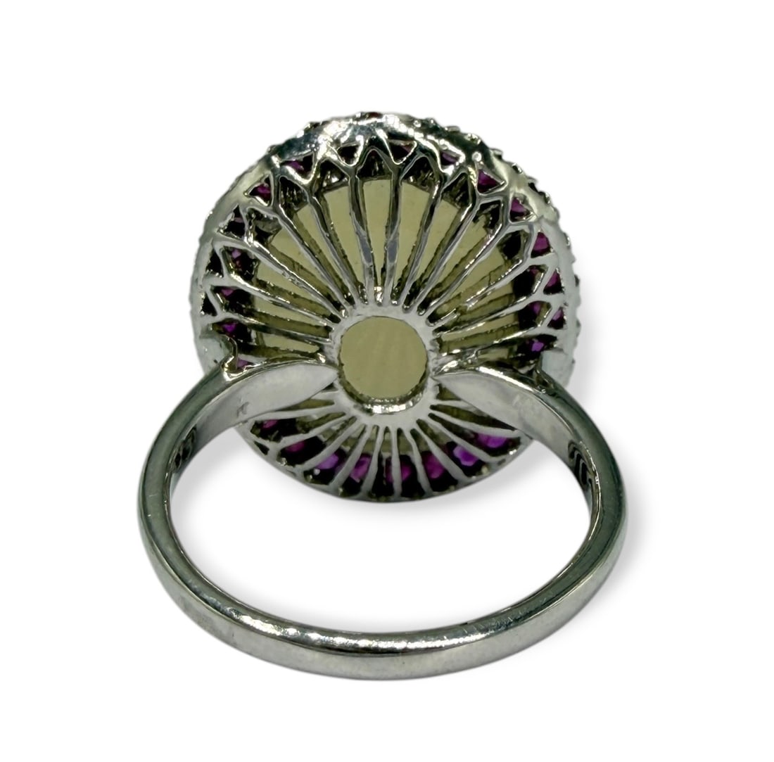 18K White Gold Opal & Ruby Ring - 3