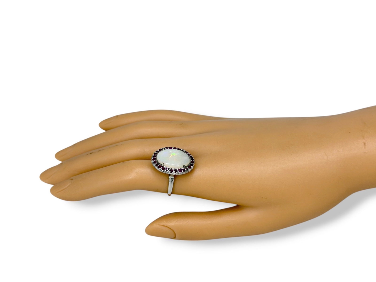 18K White Gold Opal & Ruby Ring - 4