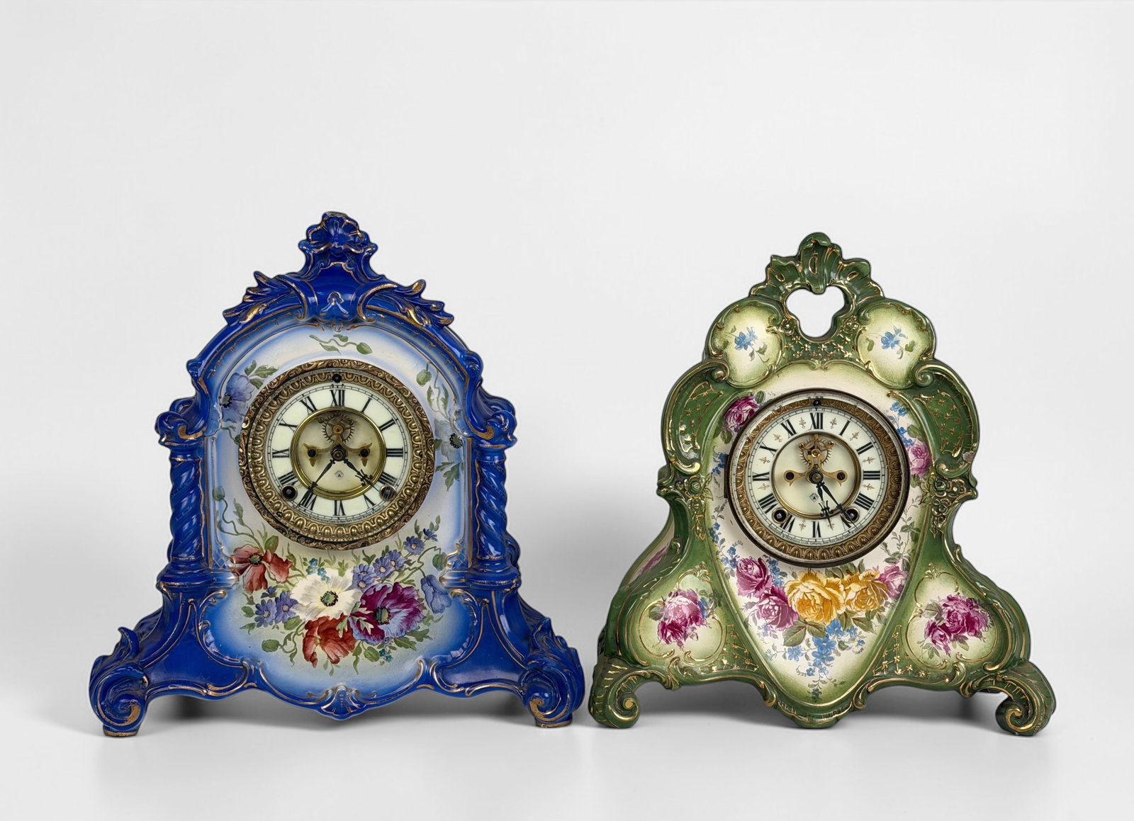 (2) Ansonia Porcelain Mantle Clocks (1 of 8)