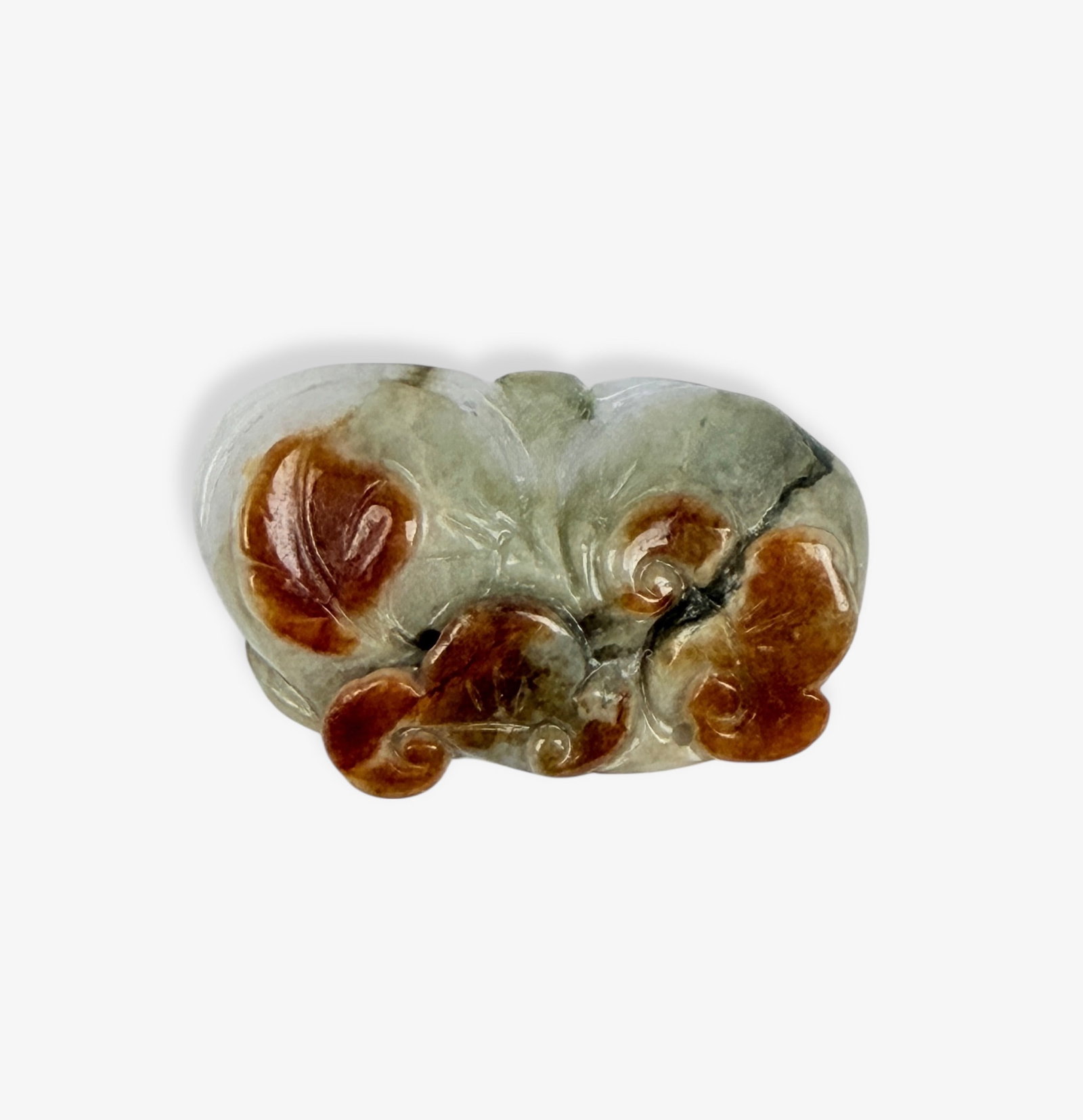 Chinese Jadeite Gourd Carving: Natural, Untreated Red-Brown, Green, and White Jadeite. Dimensions: 1 1/2" x 1" Weight: 16.5g Condition: In good condition. See images for details. 