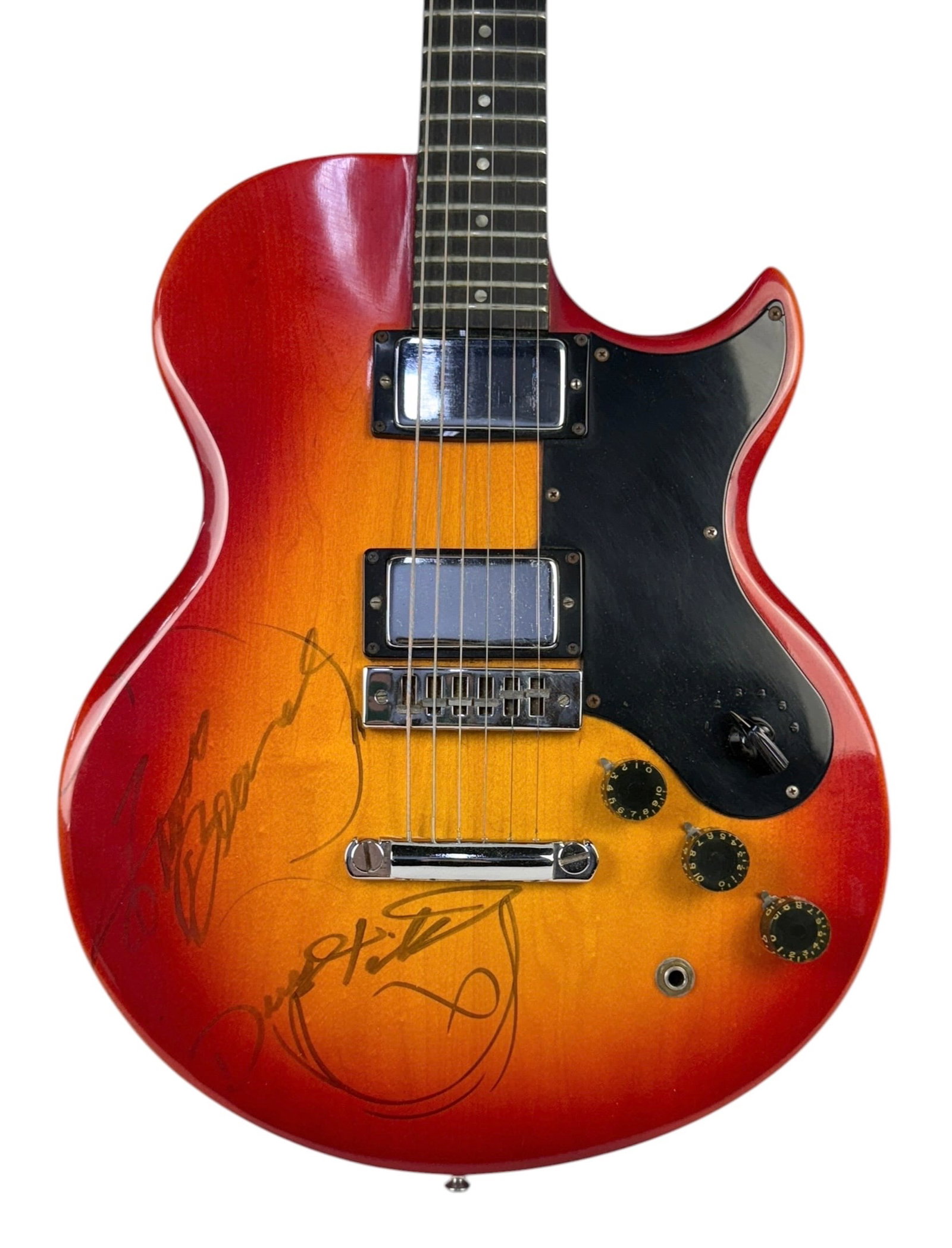 ZZ Top Signed 1974 Gibson L6-S Electric Guitar: This guitar is signed by two members of ZZ Top from their concert on August 4, 1994, at Target Center, Minneapolis. Color: Cherry Sunburst Serial Number: 109958 Case: Hard Case Dim