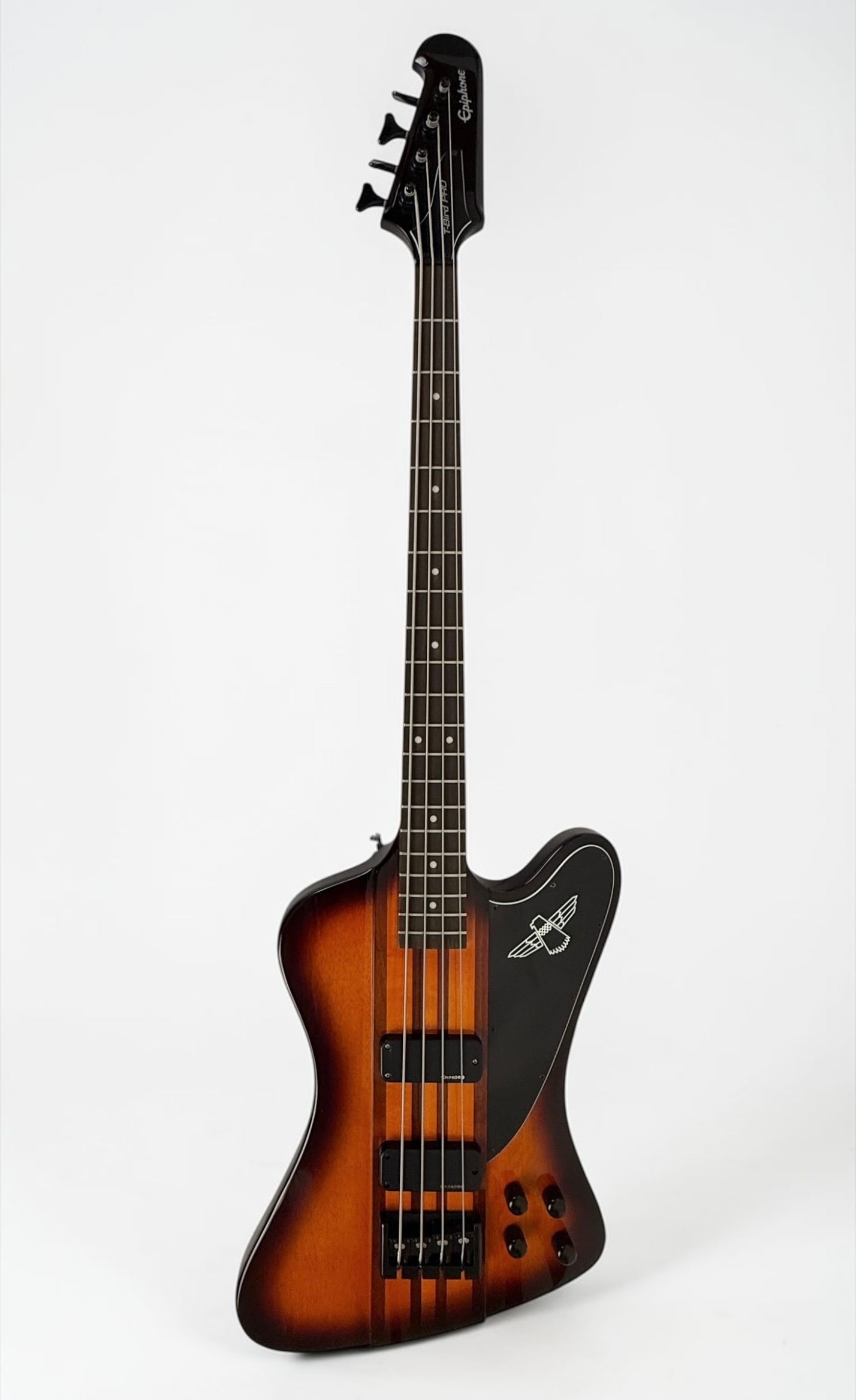 2010s Epiphone Thunderbird Pro-IV 4-String Electric Bass Guitar: Color: Vintage Sunburst Serial Number: 12072308206 Dimensions: 49" Long Condition: The bass guitar is in good condition. 