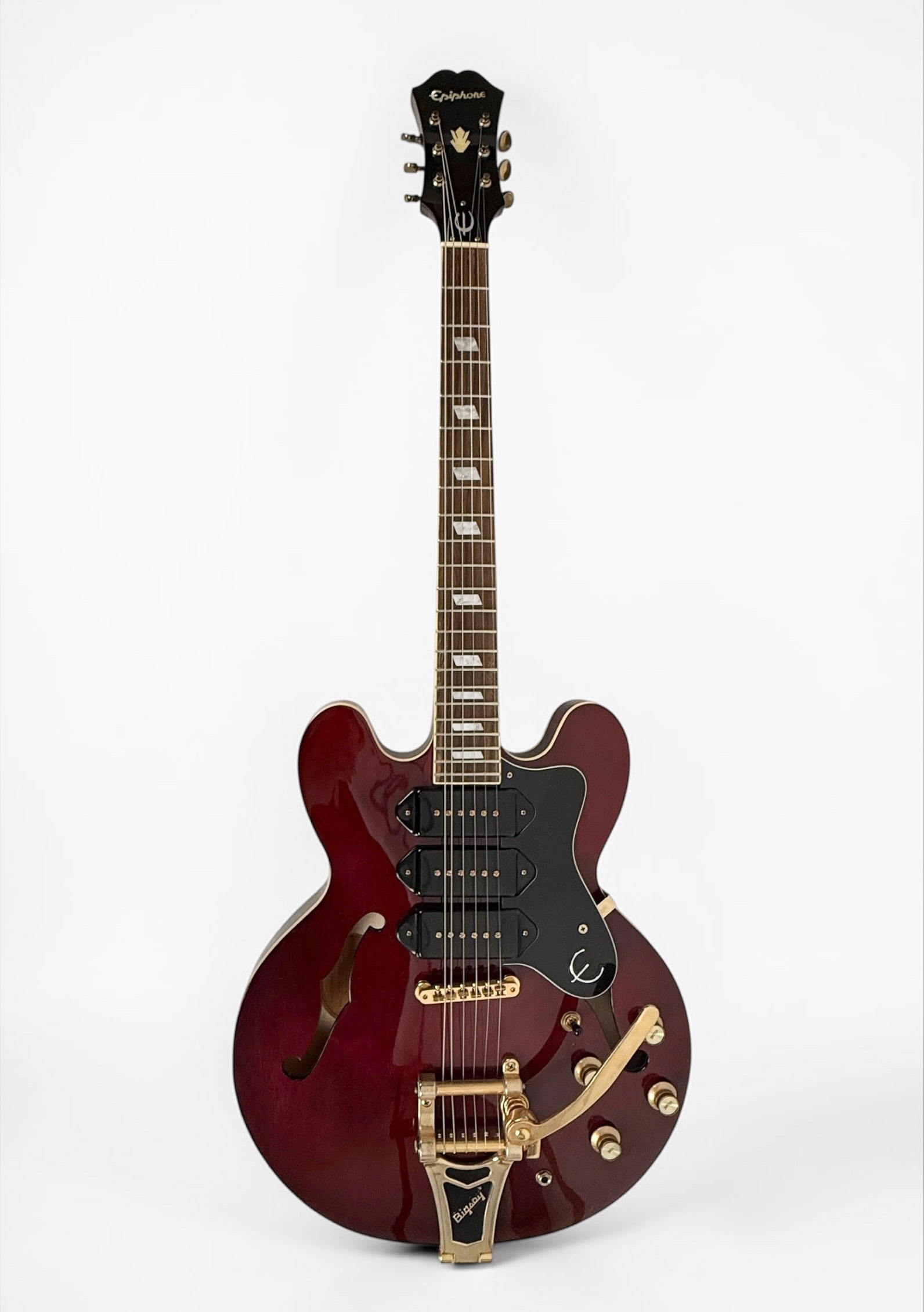 2010s Epiphone Riviera Custom P93 Heritage Cherry Hollow-Body Electric Guitar: Serial Number: 11041501704 Dimensions: 43" Long Condition: In good condition. 