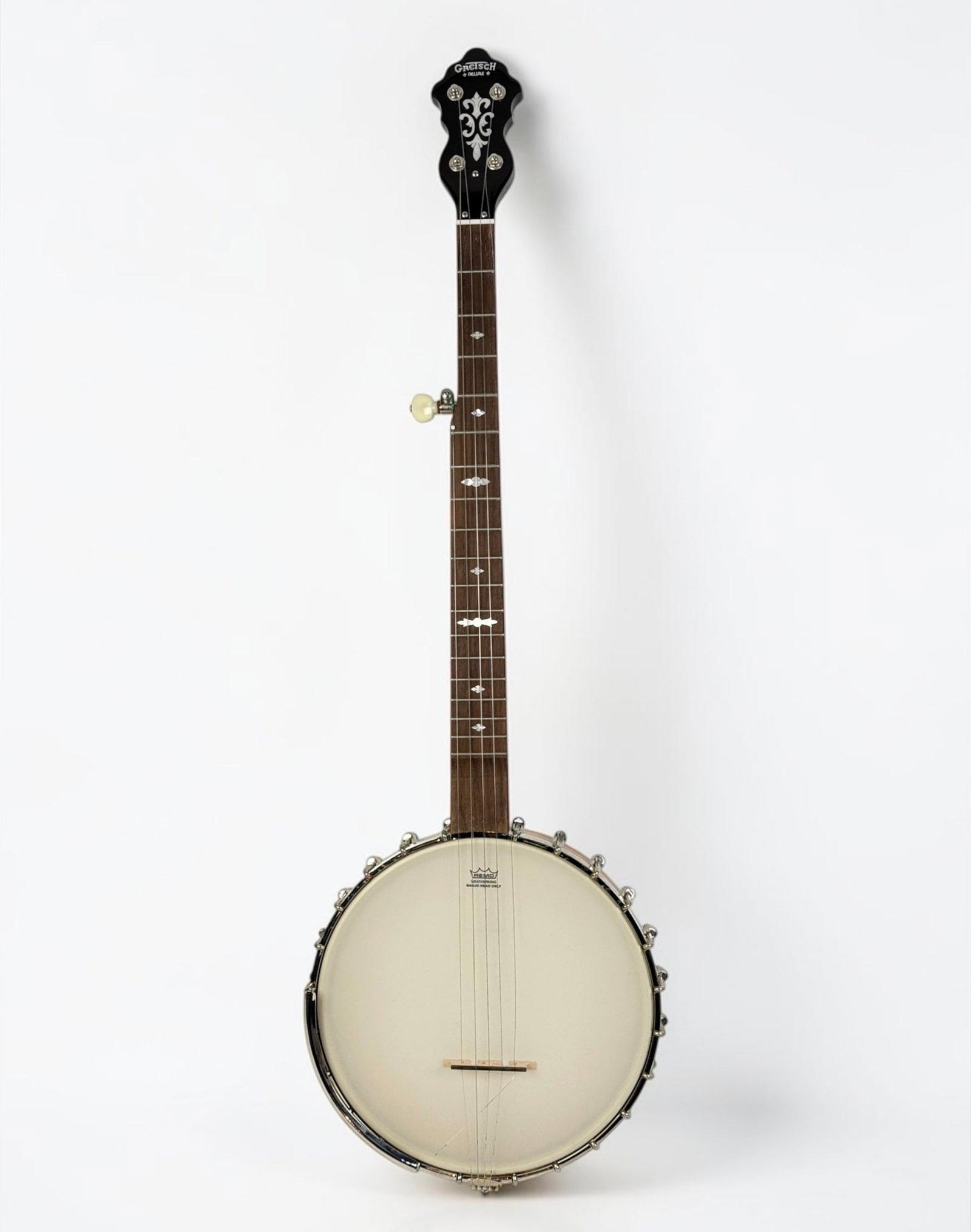 Gretsch Deluxe 5-String Banjo: Serial Number: CDB1308920 Case: Hard Case Dimensions: 37" Long Condition: One string is broken. Oxidation of the metal around the body. The case is in good condition. 