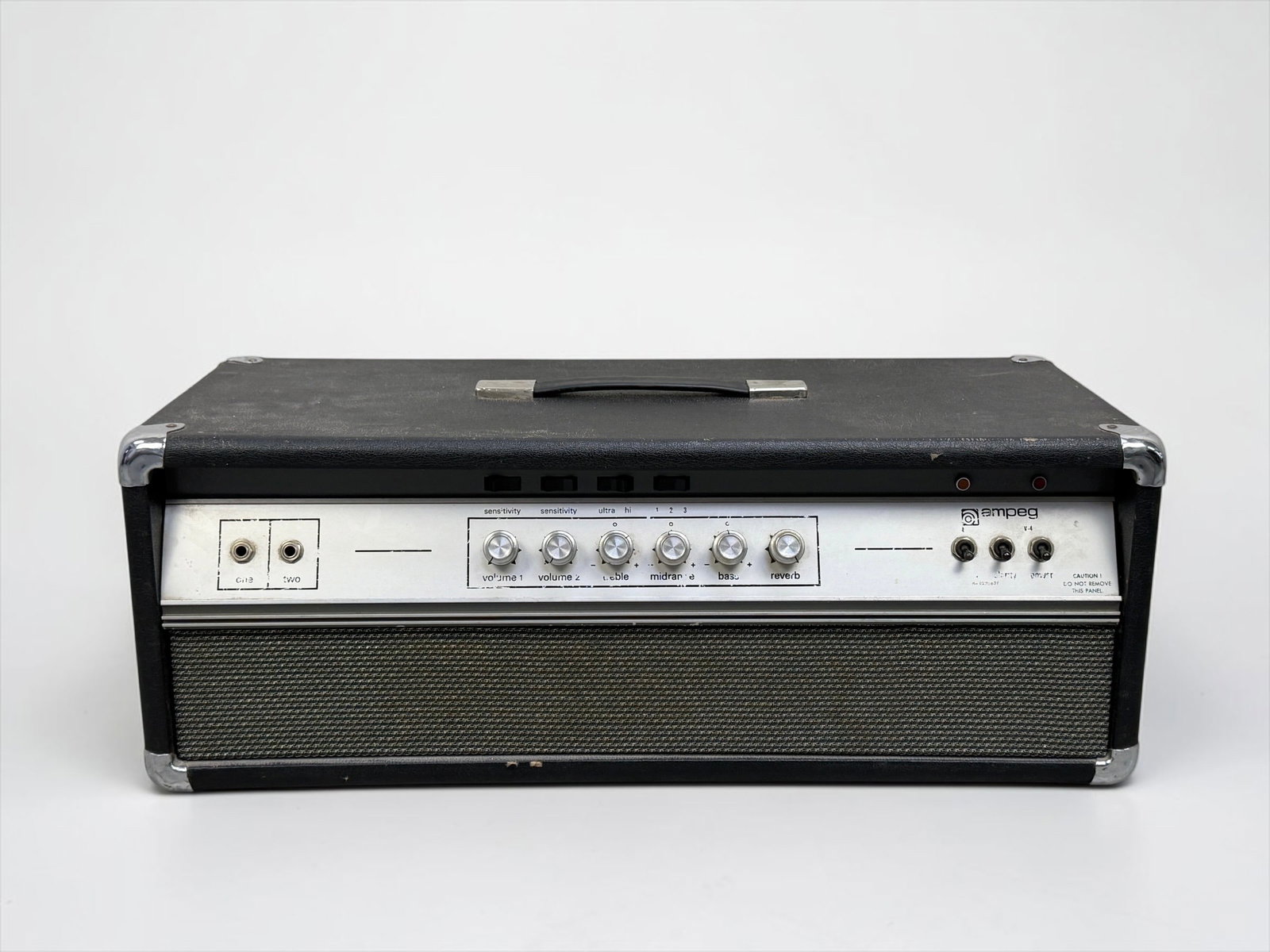 1970s Ampeg V-4 100-Watt Tube Amplifier Head: Dimensions: 9 3/4" x 26 3/4" x 11" Condition: General wear throughout. Not working.