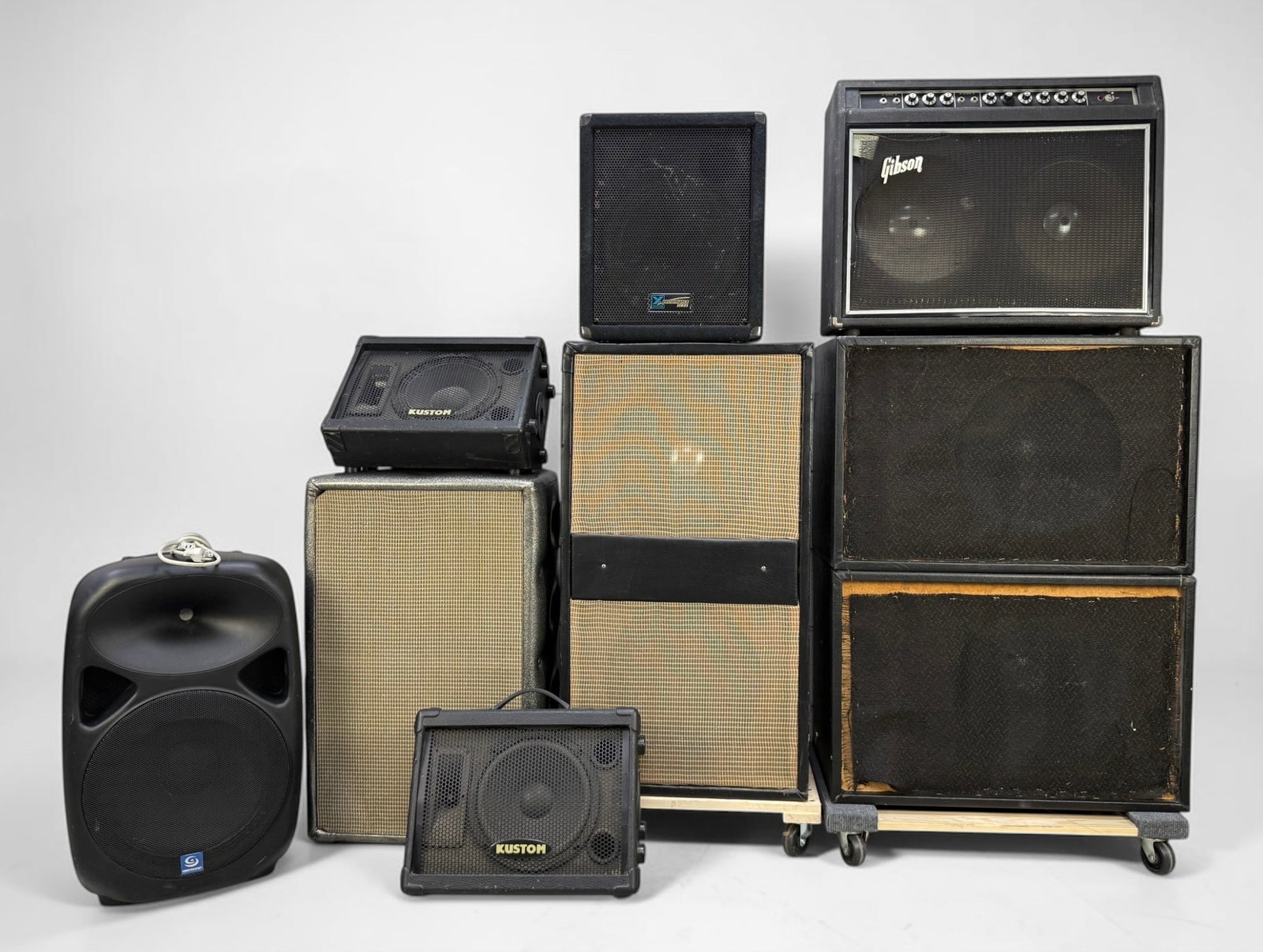 Large Group of Speakers (A): Some custom build speakers. Dimensions: 40" x 22" x 12" Condition: The items are verified as working by the consignor, not tested in-house. Some cosmetic issues seen.