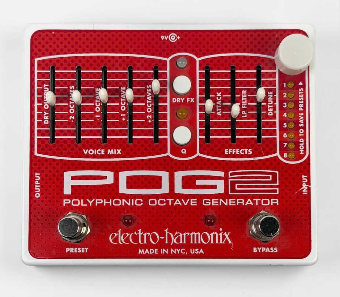 Electro-Harmonix POG2 Polyphonic Octave Generator Guitar Pedal: Dimensions: 5 3/4" x 4 3/4" x 1 12" Condition: Light wear to the pedal consistent with use and age. Not tested in-house. 