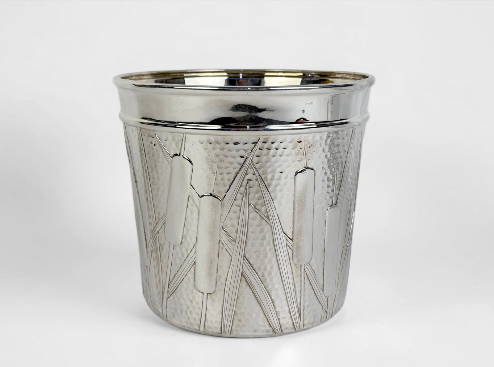 Tiffany & Co Sterling "Cattails" Champagne Cooler: Pattern Cattails Weight: 36.47ozt Dimensions: 6 3/4" Tall x 7 1/2" Diameter Condition: The cooler is in very good condition with light tarnishing and scratches consistent with gentle