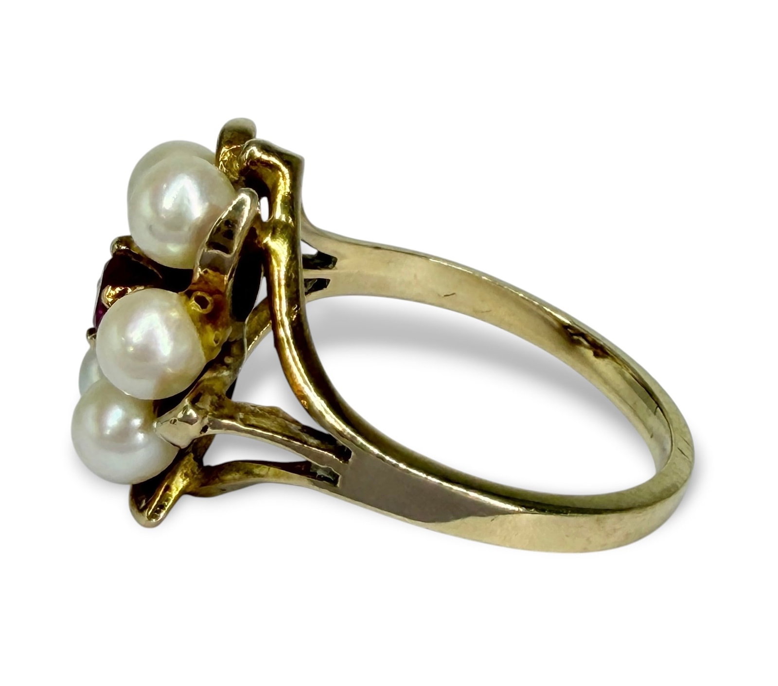 10K Gold Pearl Ruby Ladies Ring - 2