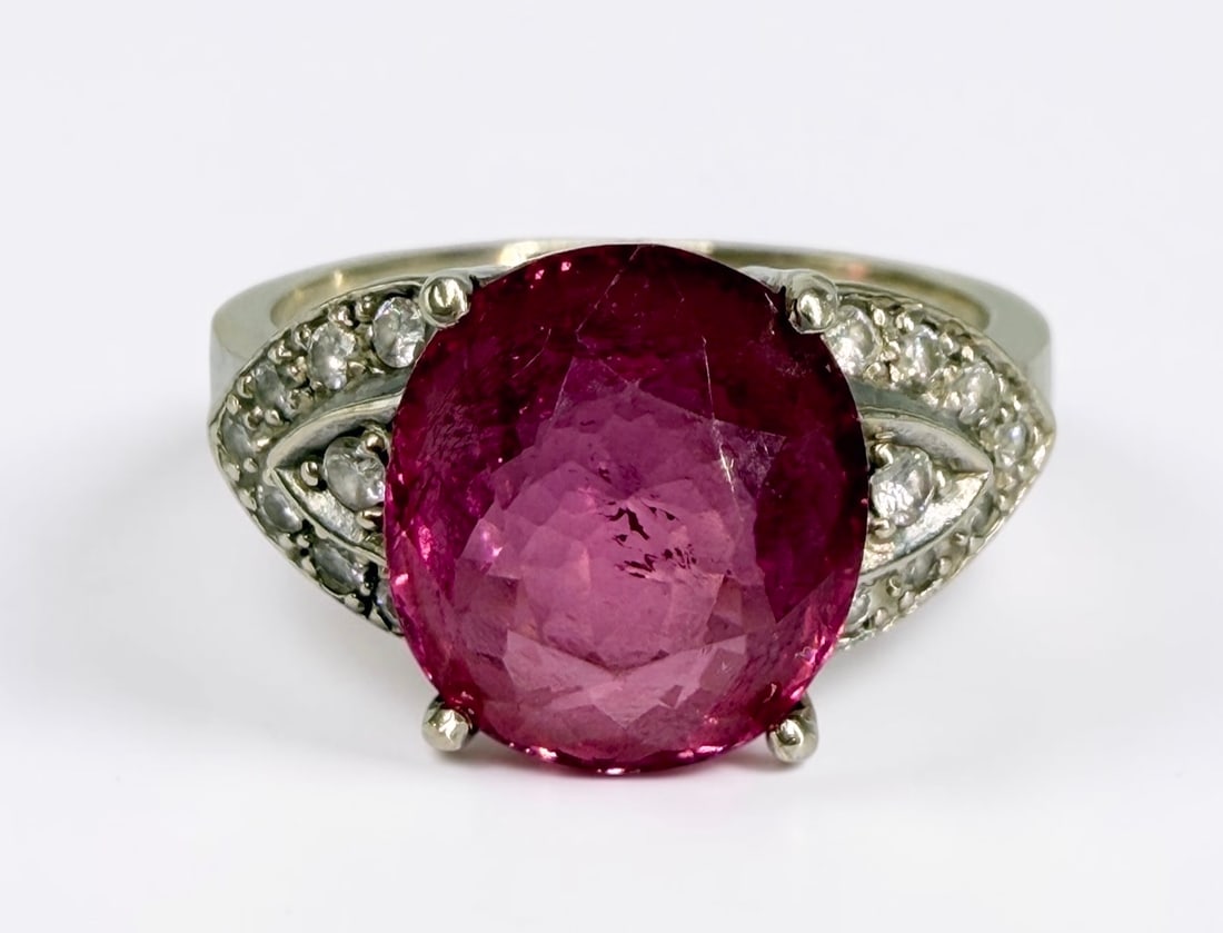 14K Gold Pink Tourmaline Diamond Ladies Ring (1 of 4)