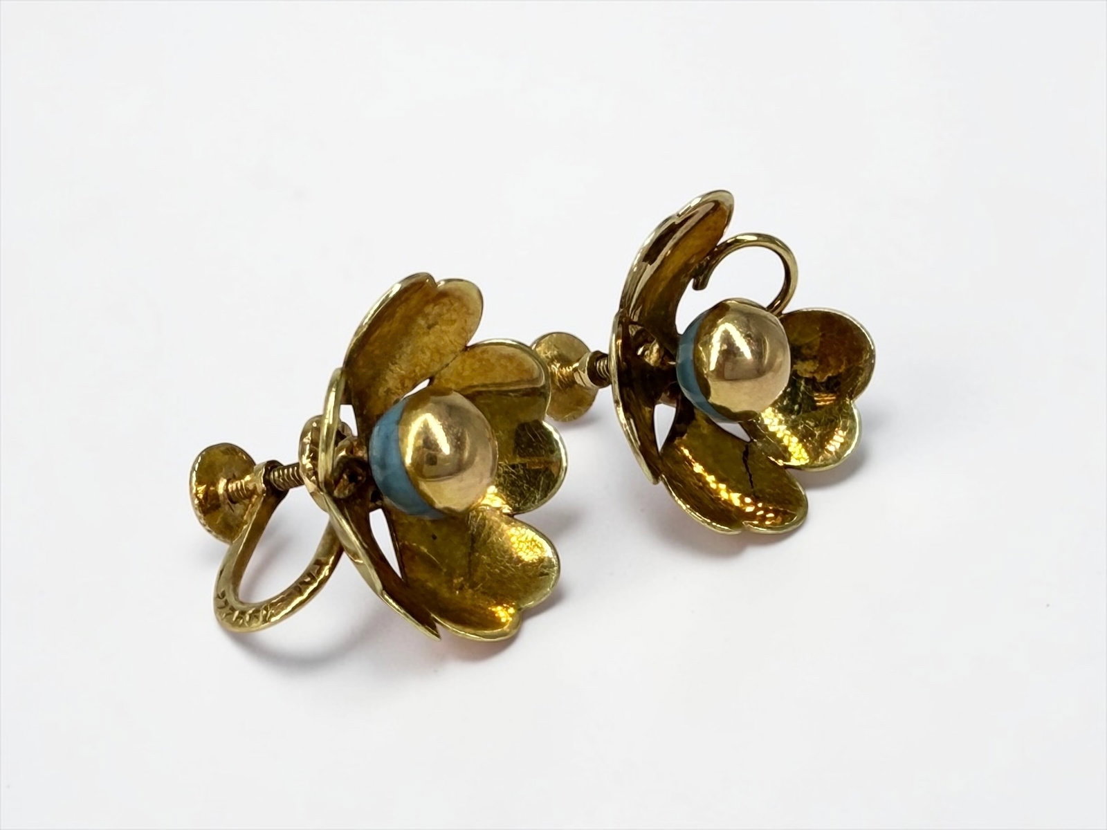 Jules Glaenzer For Cartier 14K Yellow Gold Earrings: Jules Glaenzer started his career with Cartier in 1907 and contributed to their image as Cartier's jewelry designer. The earrings are not marked Cartier but are engraved with patent number 2,199,2