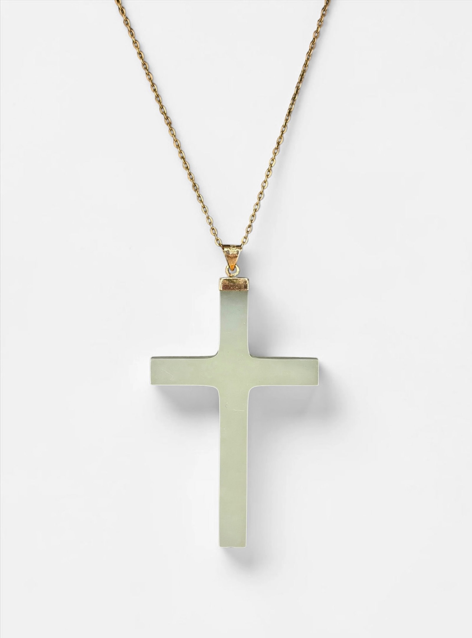 Jade Cross W/ 10K Yellow Gold Chain and Bale: Chain and Bale Marked Length Of Cross: 2 1/2" (including bale) Length Of Chain: 16" Condition: Good