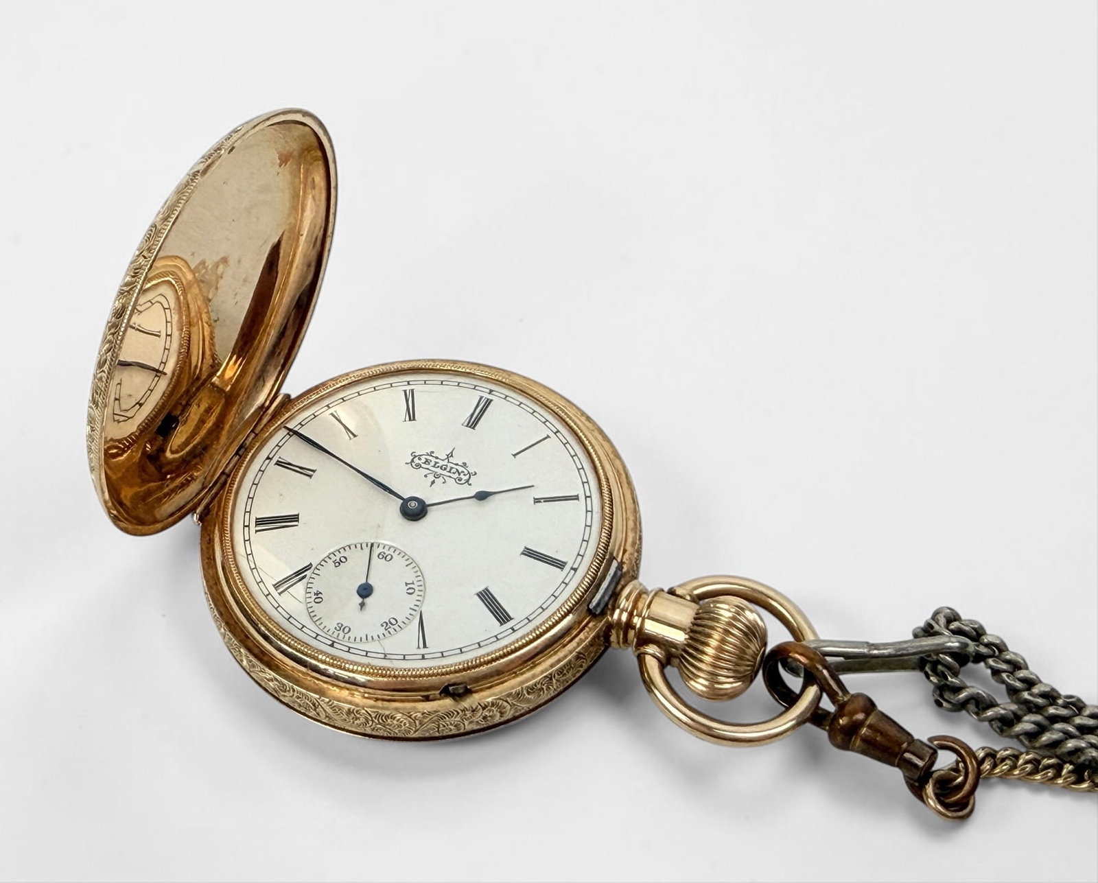 Elgin 14K Gold Pocket Watch W/ Chain (1 of 8)
