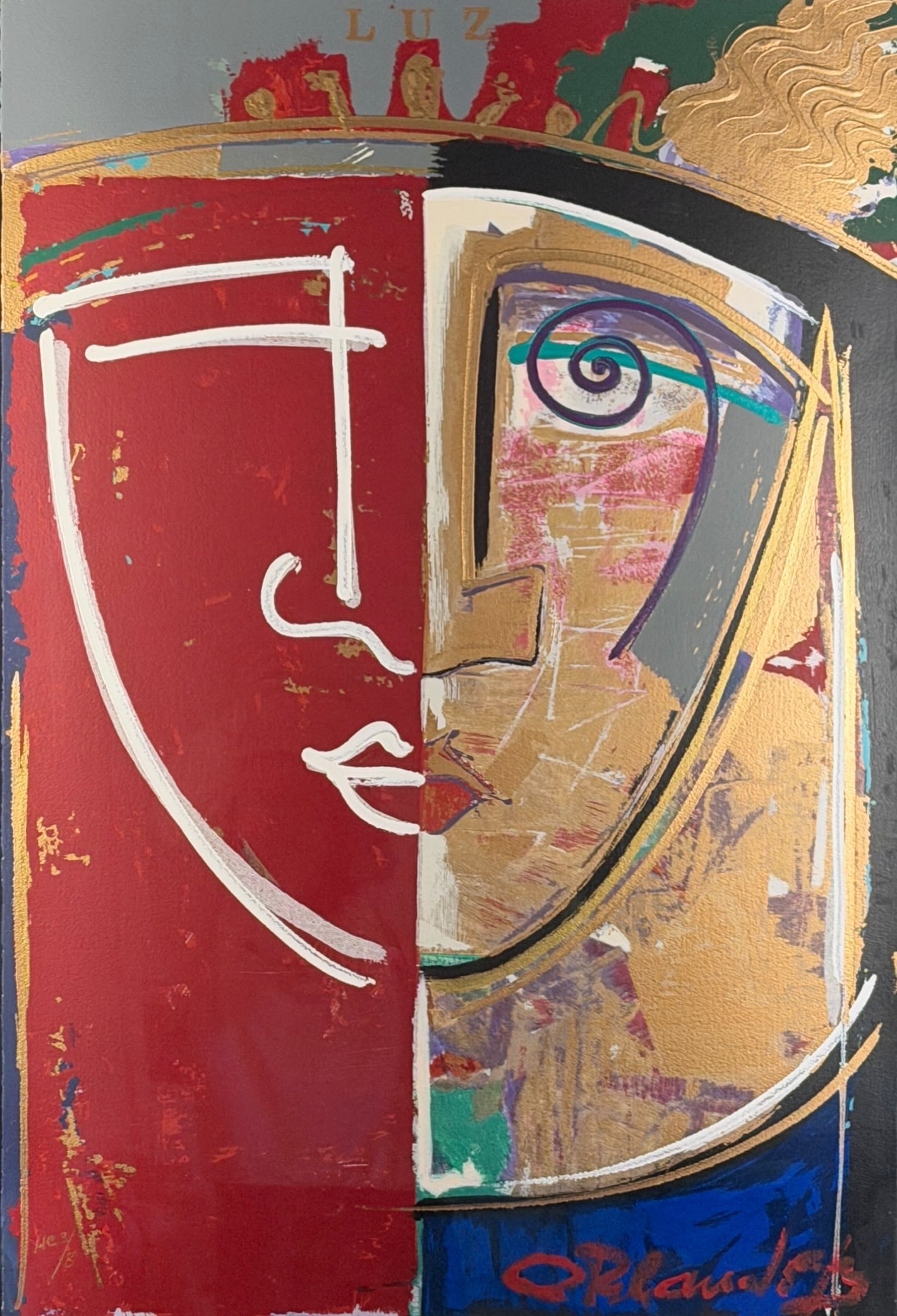 Orlando Agudelo-Botero “Luz" Serigraph on Paper: Signed by the artist lower right and numbered lower left. Limited Edition: HC 3/8 Image: 45" x 30" Frame: 61" x 46 1/2" Condition: The image and frame are in good condition.