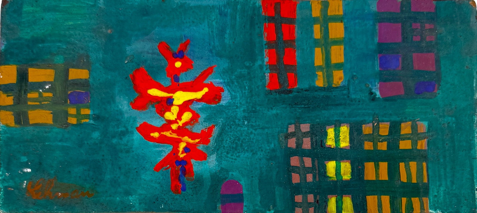Irving Lehman “City Lights" Acrylic on Board: Unframed Image: 10 3/4" x 5 1/4" Medium: Acrylic on board Condition: Minor wear consistent with age; the image is in good condition. Bio: Irving Lehman (1900-1983) was a painter, printmaker,