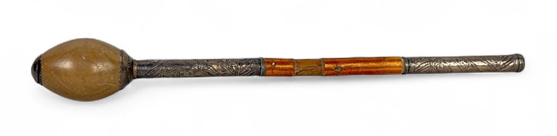 Silver Mounted Turkish Pusikan Or General's Baton: Length: 21" Condition: Crack in the silver at the seam with light scratches and general wear consistent with age.
