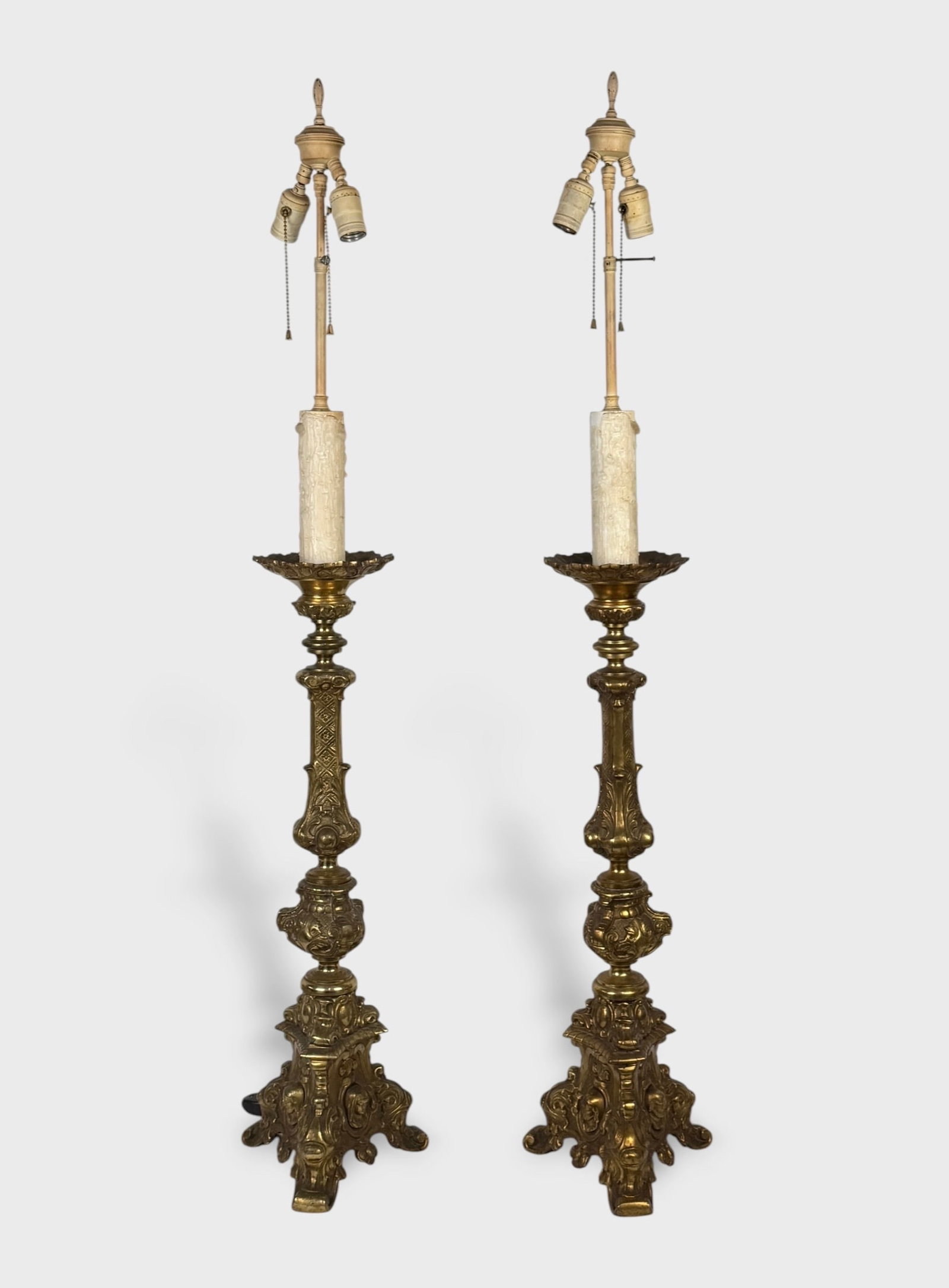 19th Century Bronze Electrified Candle Stick Lamps (1 of 6)