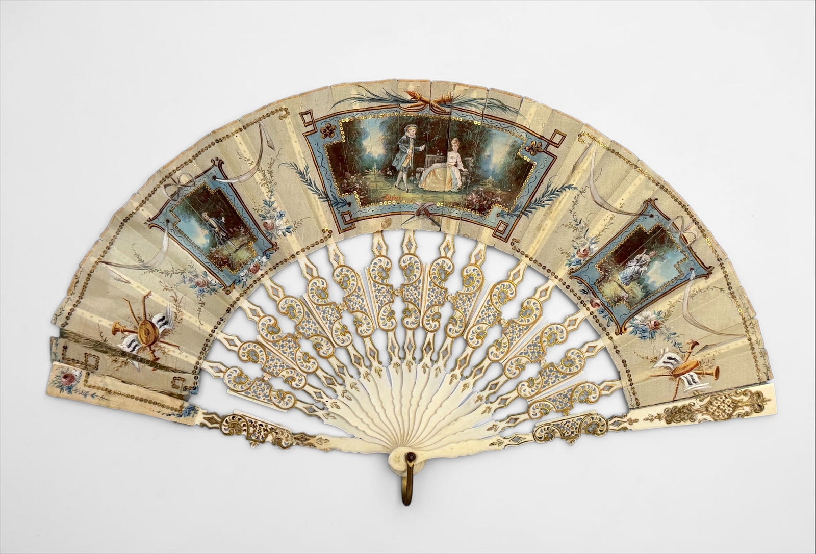 Antique Hand-Painted English Folding Fan (1 of 5)