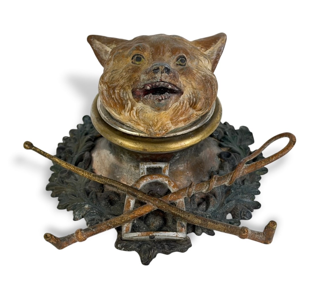 Antique Cold Cast Painted Fox Head Inkwell (1 of 6)