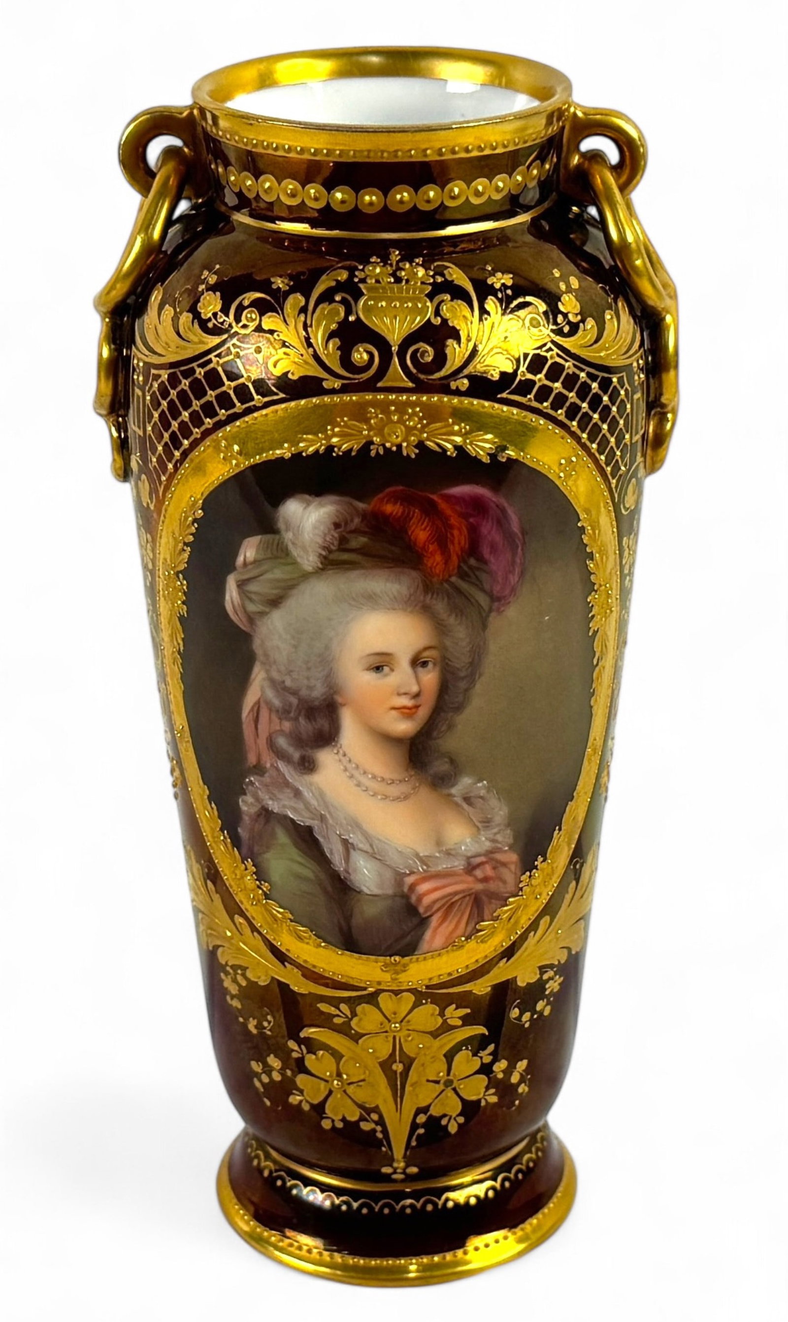 Austrian “Marie Antoinette" Portrait Vase: Vienna beehive mark on the bottom. Height: 7 1/4" Condition: Very good