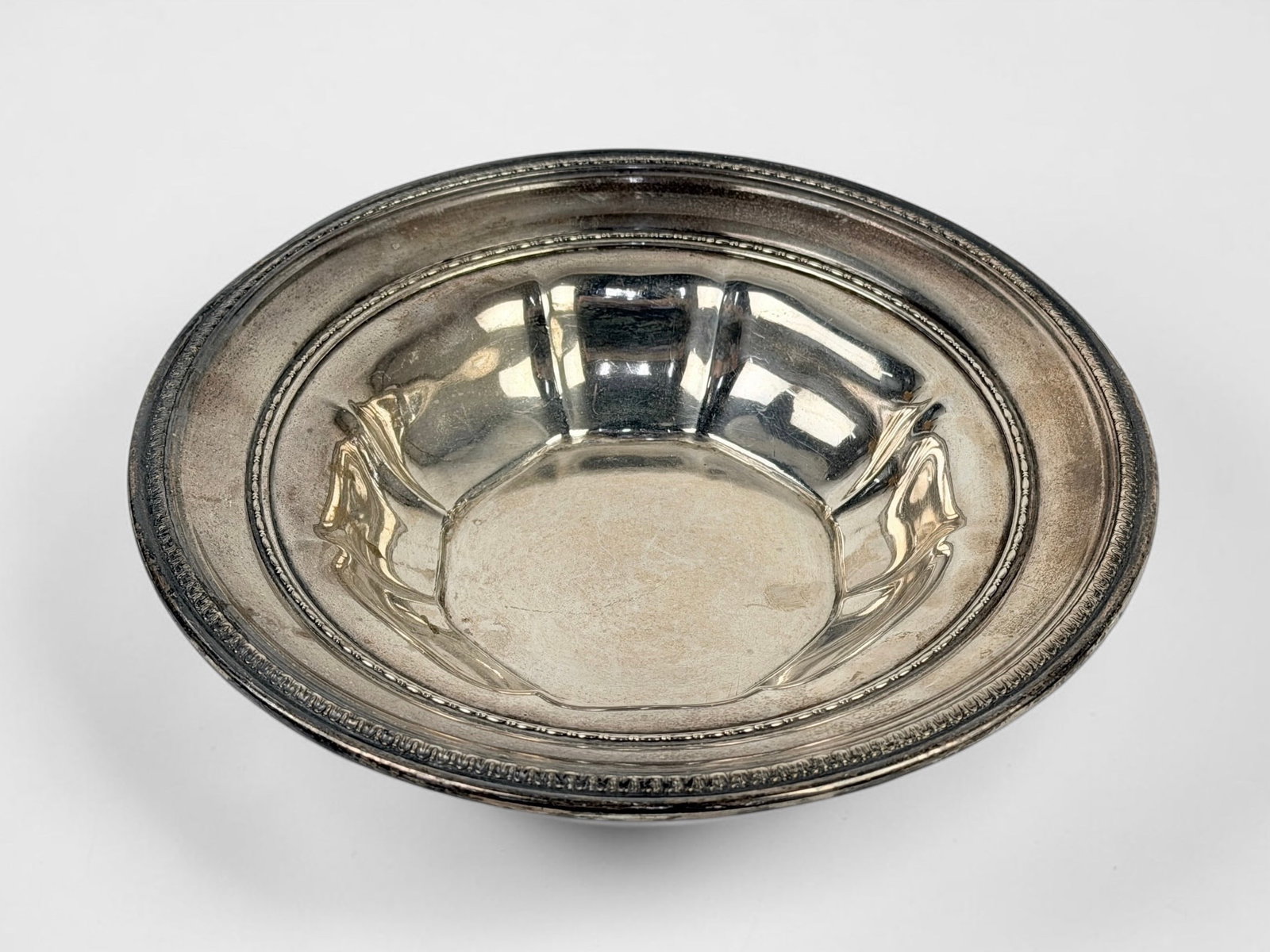 Gorham Sterling Bowl: Total Weight: 8.92ozt Dimensions: 9" Diameter Condition: Tarnishing consistent with natural aging. Minor surface scratches to the interior of the bowl. Overall, the piece is in good