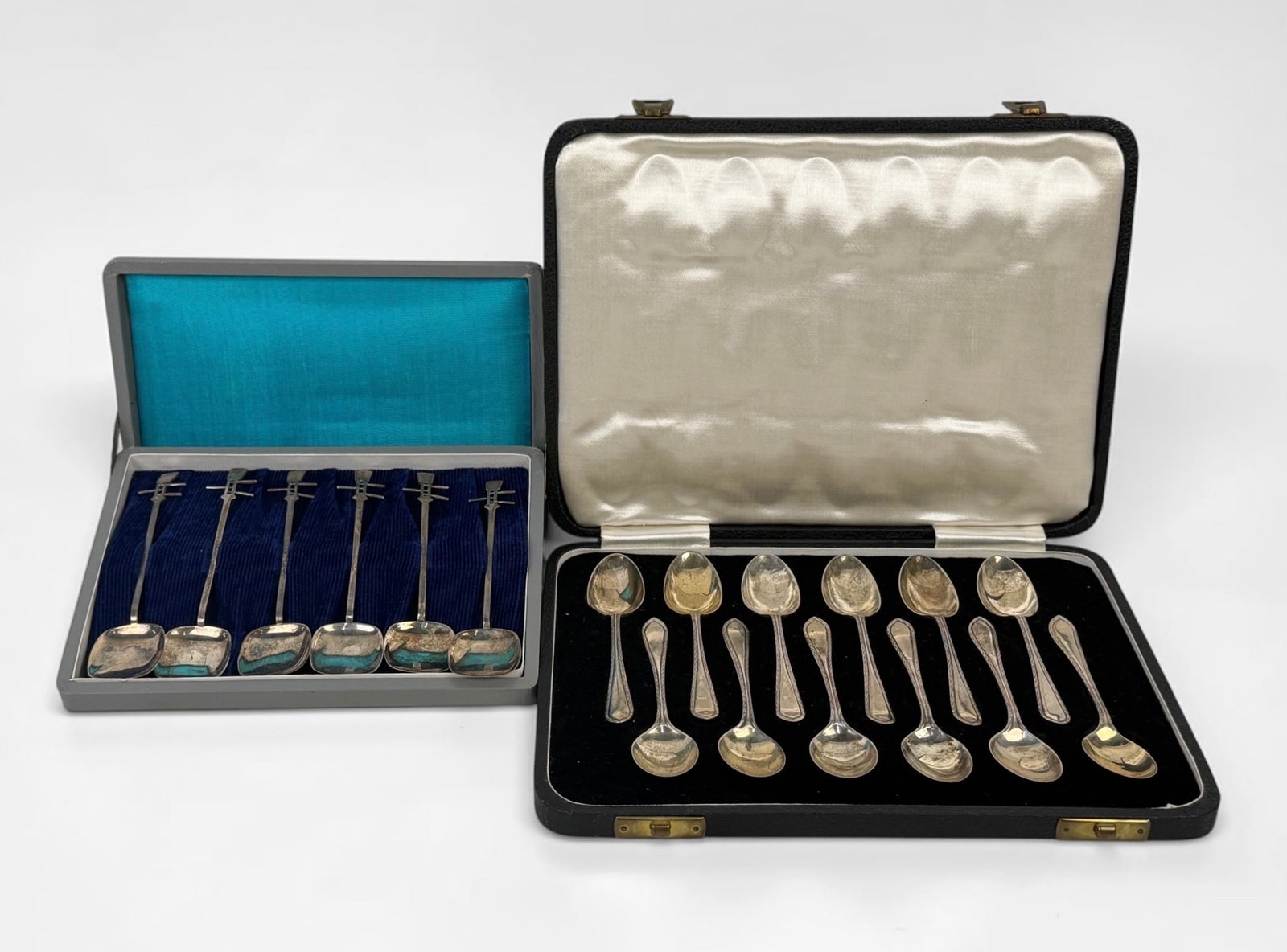 (2) Sets of Sterling Spoons: Total Weight: 5.98ozt Condition: Tarnishing throughout both sets. See images for details. 