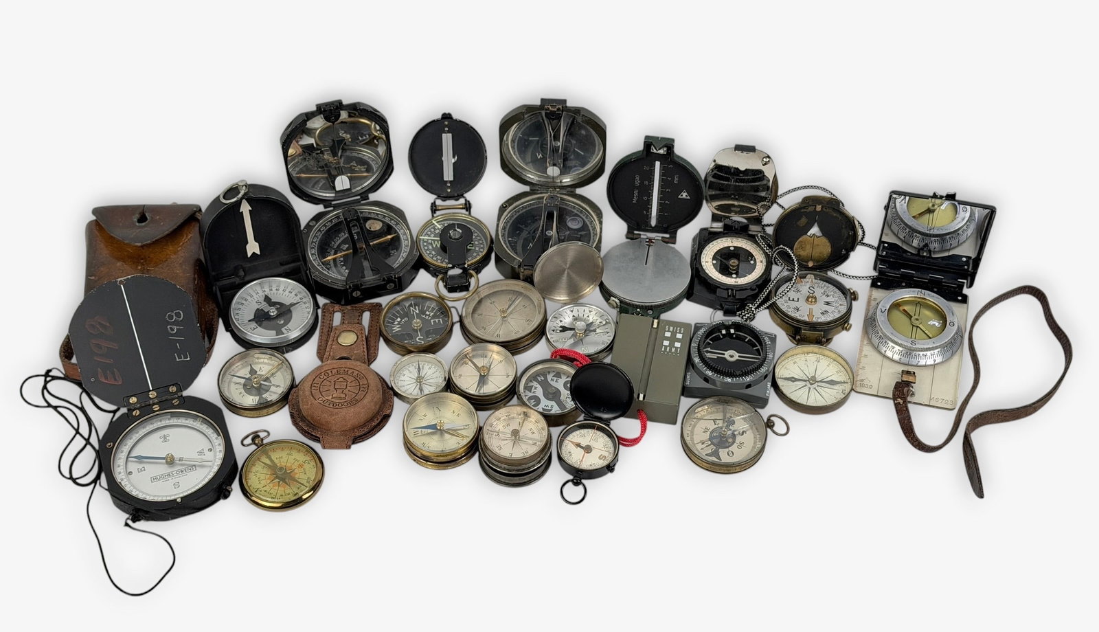 Group of (25) Various Compasses (O): Size: 2" Diameter Condition: Mixed condition throughout with wear, tarnish, scratches, and scattered oxidation from age and use. Working but untested for accuracy. Please refer to the phot