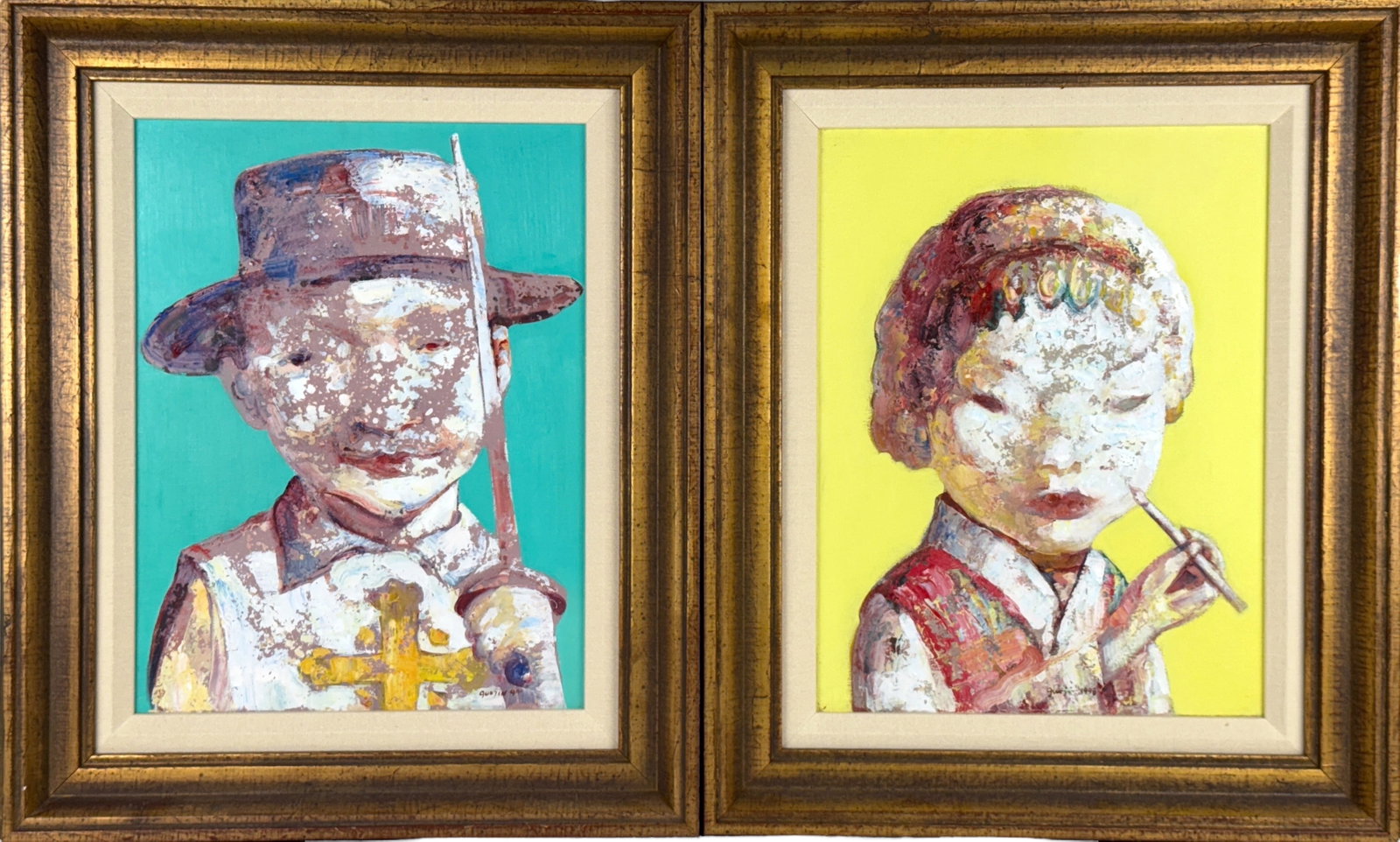 Pair of Guo Jin 'Portraits' Oil on Canvas (1 of 7)