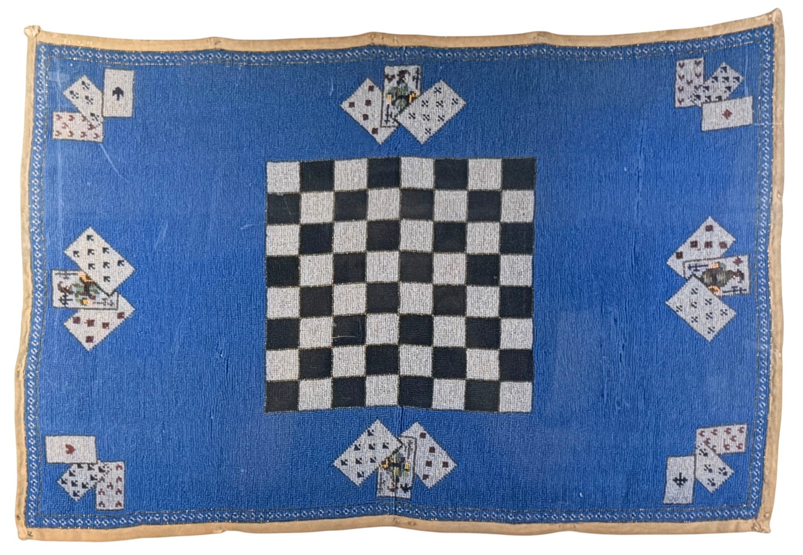 Antique Native American Beaded Gambling Mat: Mat: 25" Wide x 16 1/2" Tall Frame: 29" Wide x 23" Tall Condition: The fabric is discolored from age and light tears and unraveling. The beading has come undone