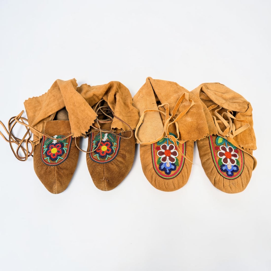 (2) Pairs of Native American Beaded Hide Moccasins (A) (1 of 3)