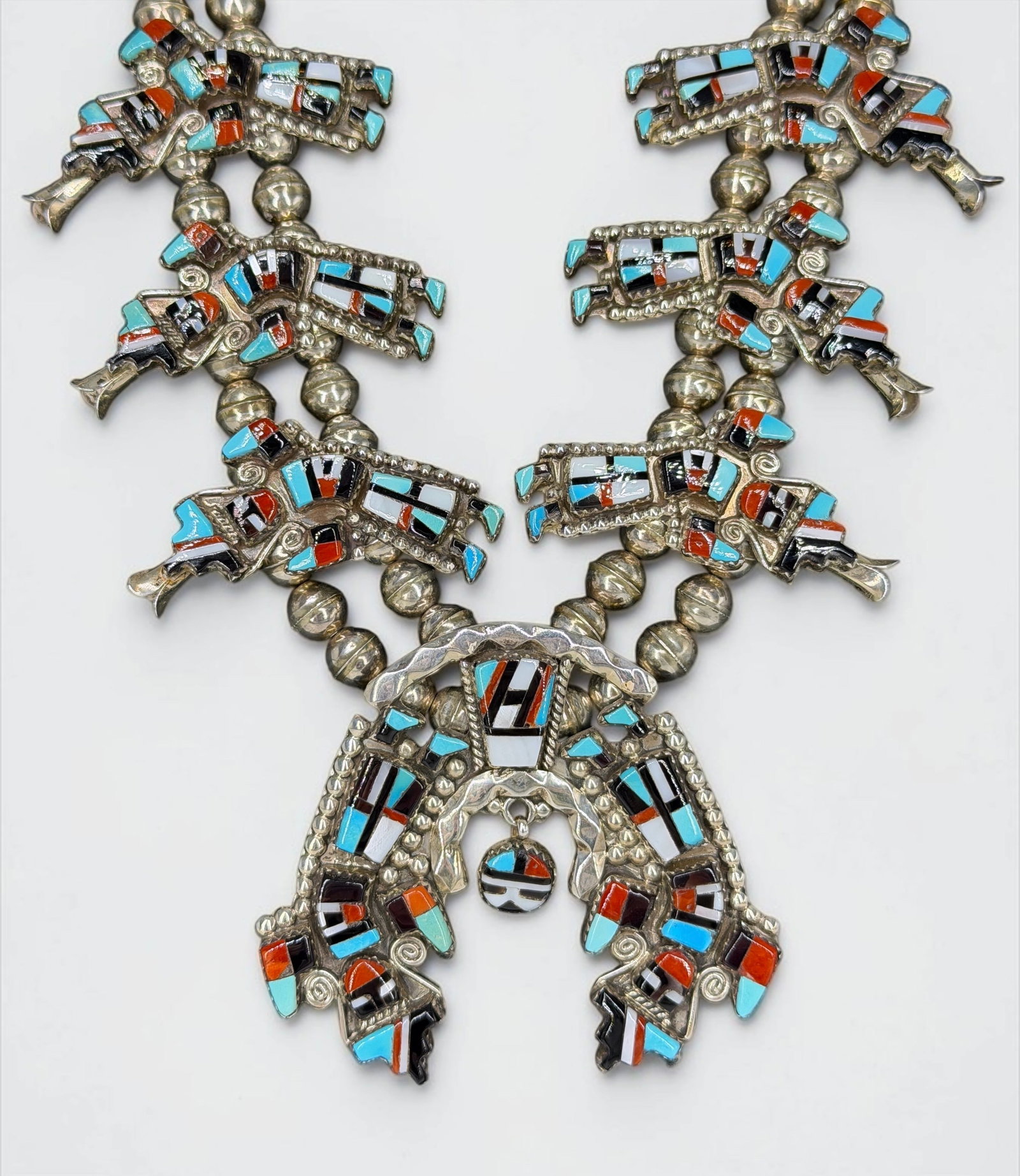 Herbert & Esther Cellicion Zuni Sterling & Inlaid Squash Blossom Necklace (1 of 5)