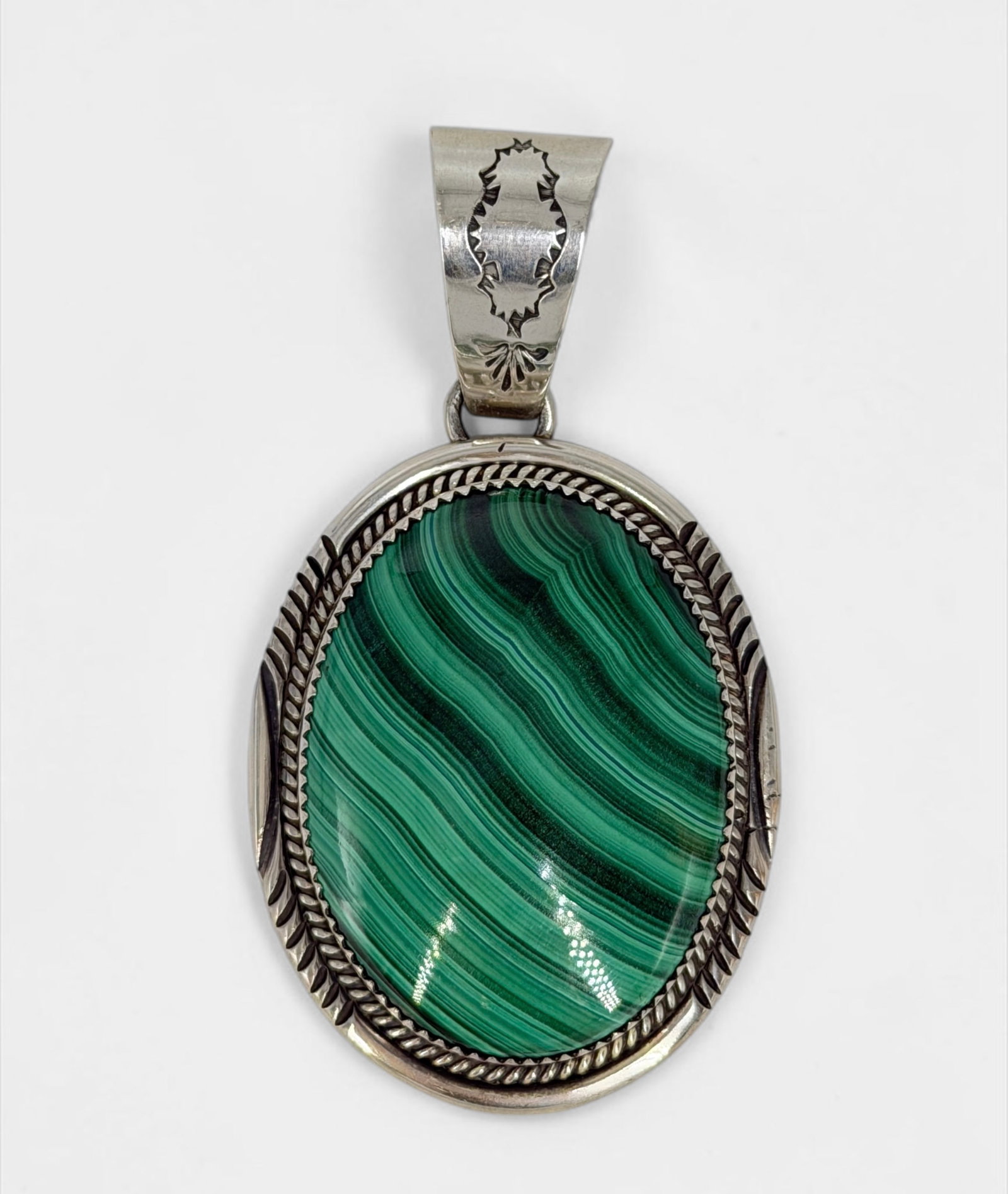 Pat Yazzie Sterling Silver & Malachite Pendant (1 of 4)
