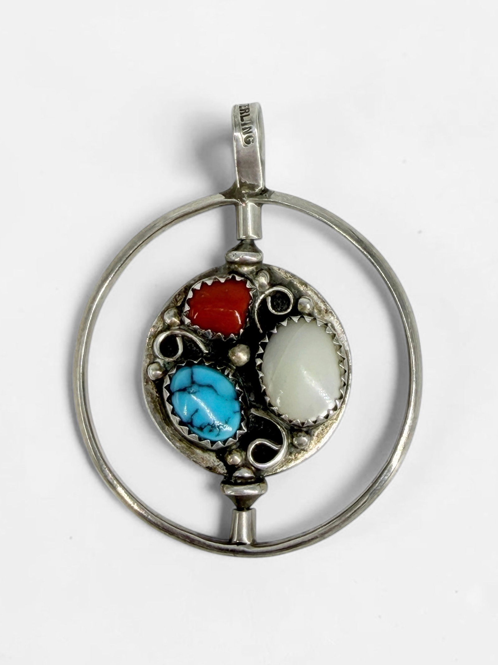 Multi-Stone & Sterling Silver Spinning Navajo Pendant (1 of 4)