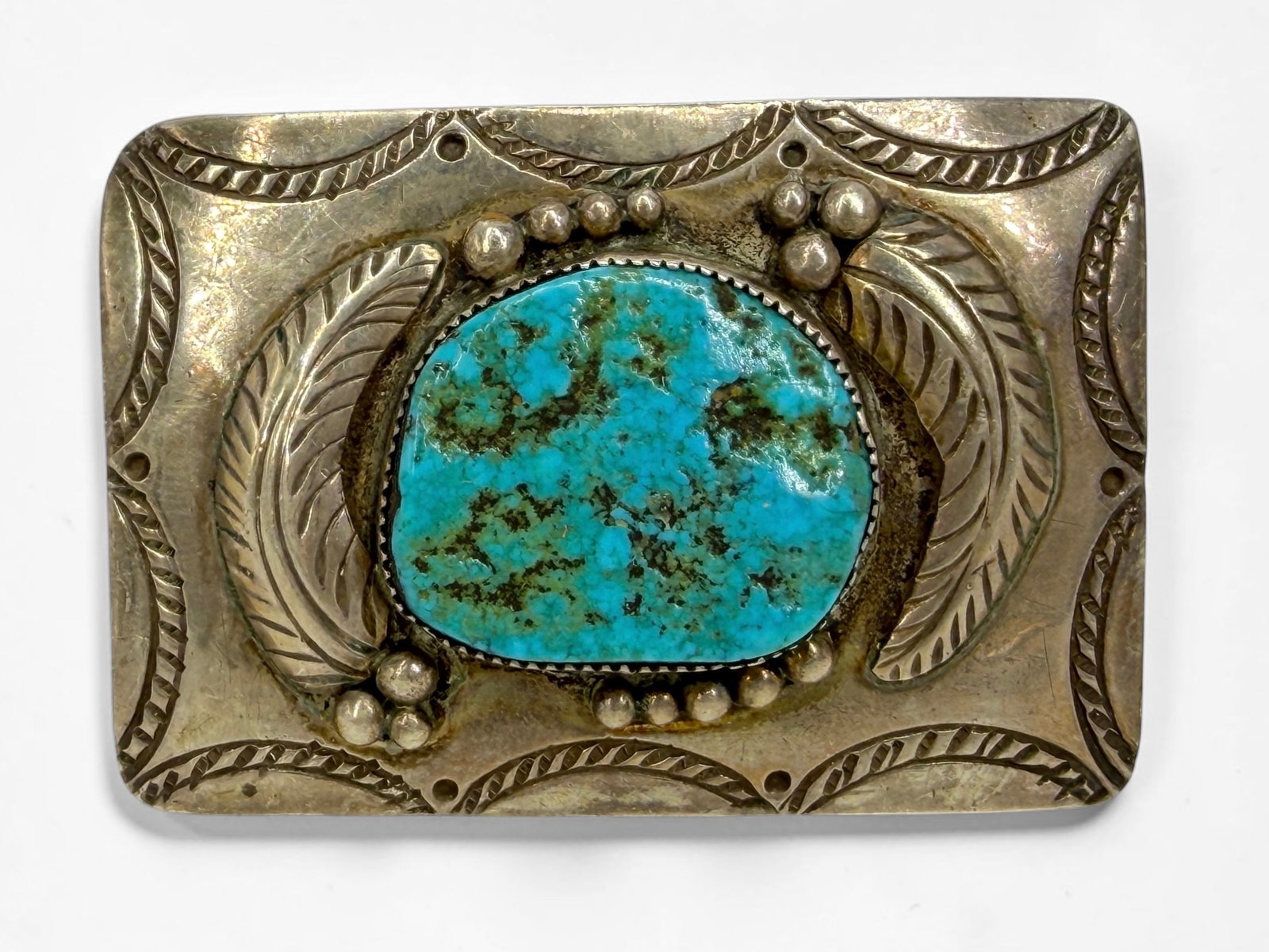 Alice Benally Silver & Turquoise Belt Buckle: Stamped on the reverse. Dimensions: 3" x 2" Total Weight: 73.87g Condition: Minor tarnishing, consistent with the natural aging of silver. Otherwise, the belt 