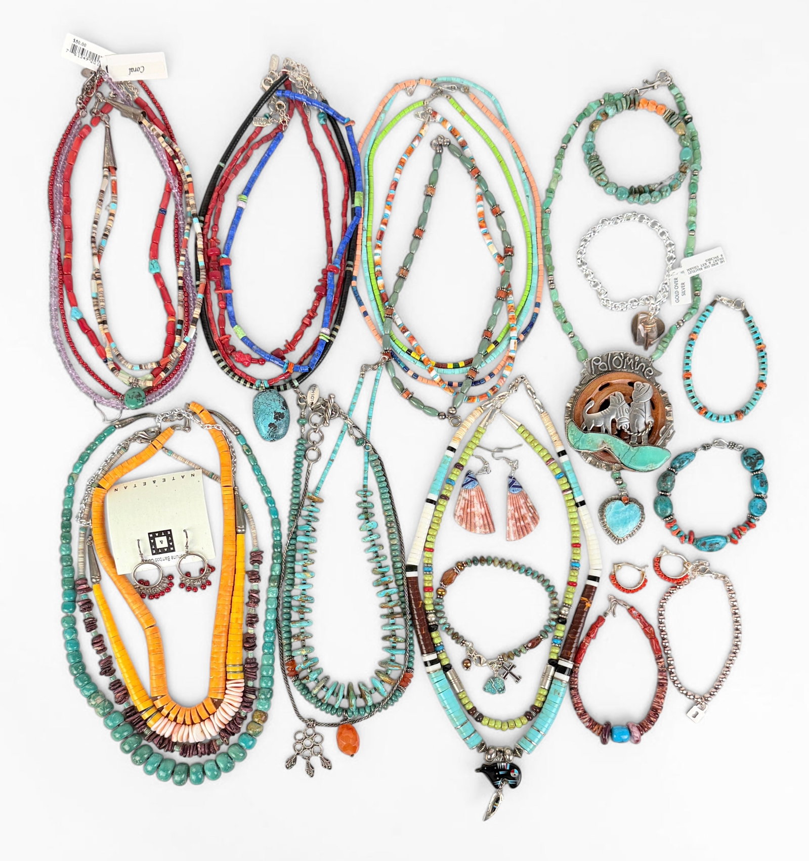 Large Group of Native American-Style Jewelry: Total Weight: 650g Condition: See images for details. 