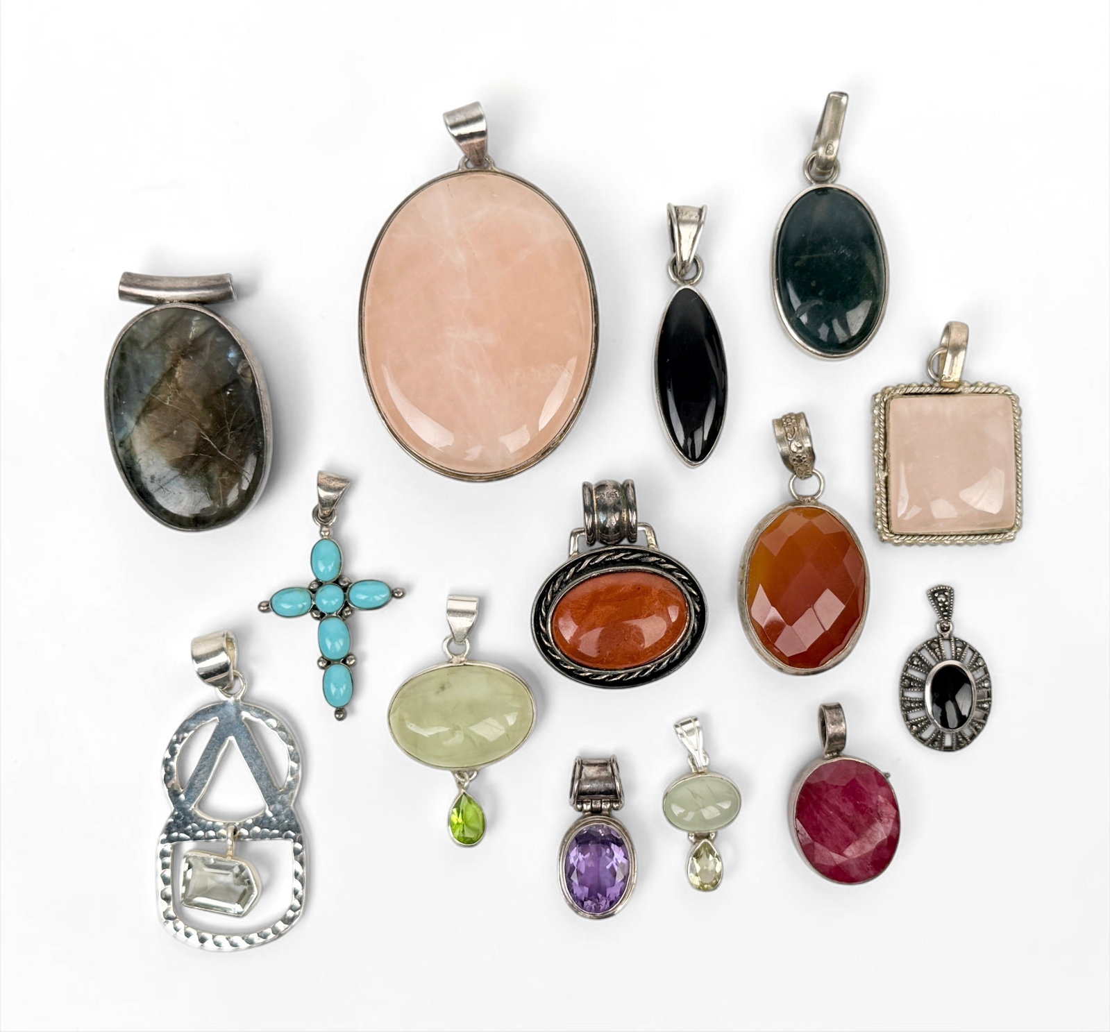 Group of (14) Sterling & Semi-Precious Stone Pendants (1 of 9)