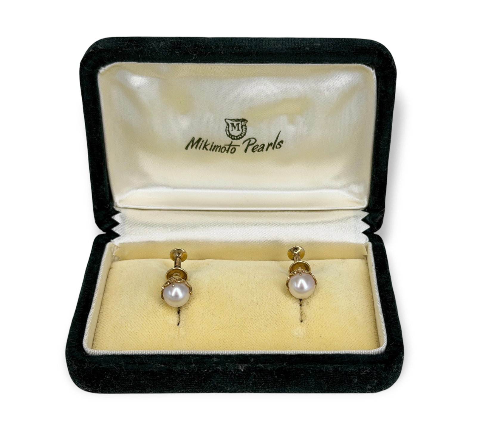 14K Yellow Gold Mikimoto Pearl Earrings: Marked Mikimoto on Screw Back. Total Weight: 3.93g Pearls: 7mm Condition: In good condition. 