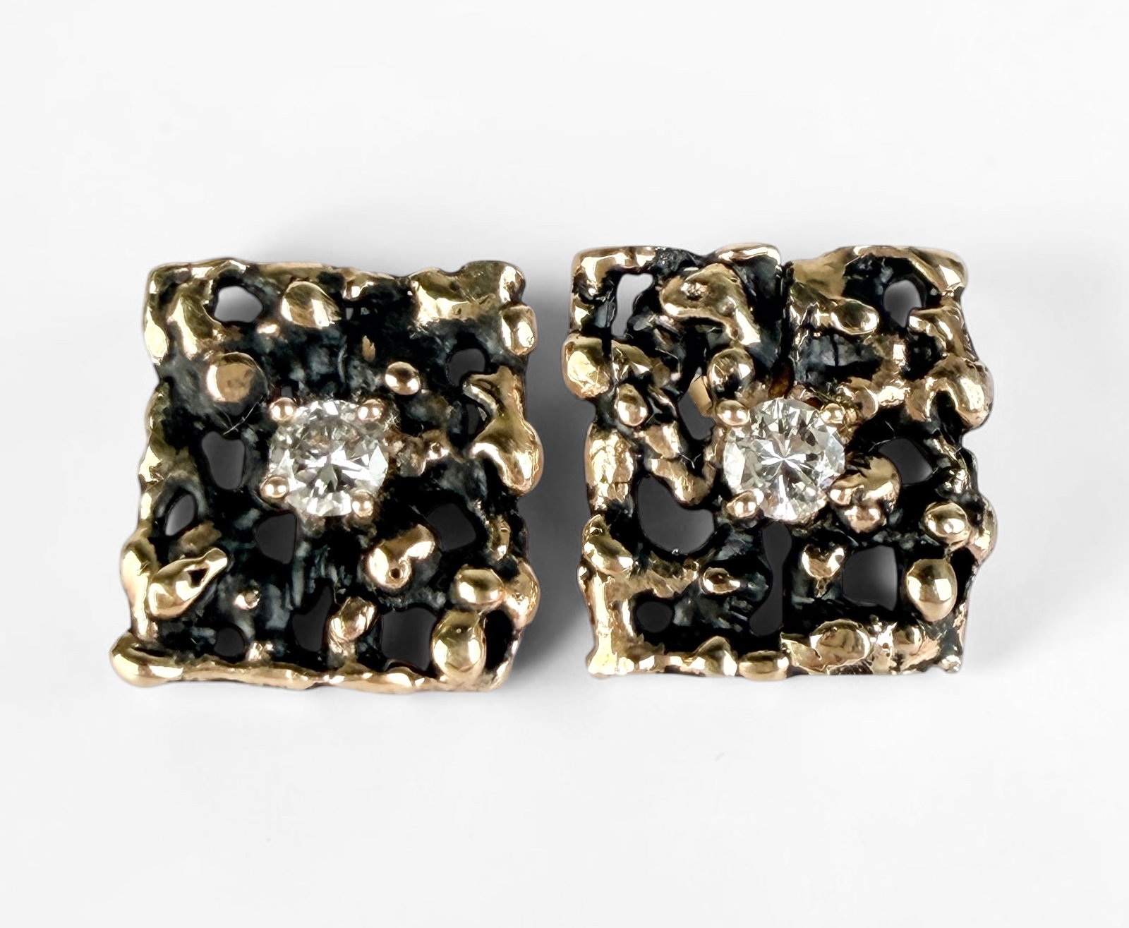 14K Gold Nugget & Diamond Earrings (1 of 3)