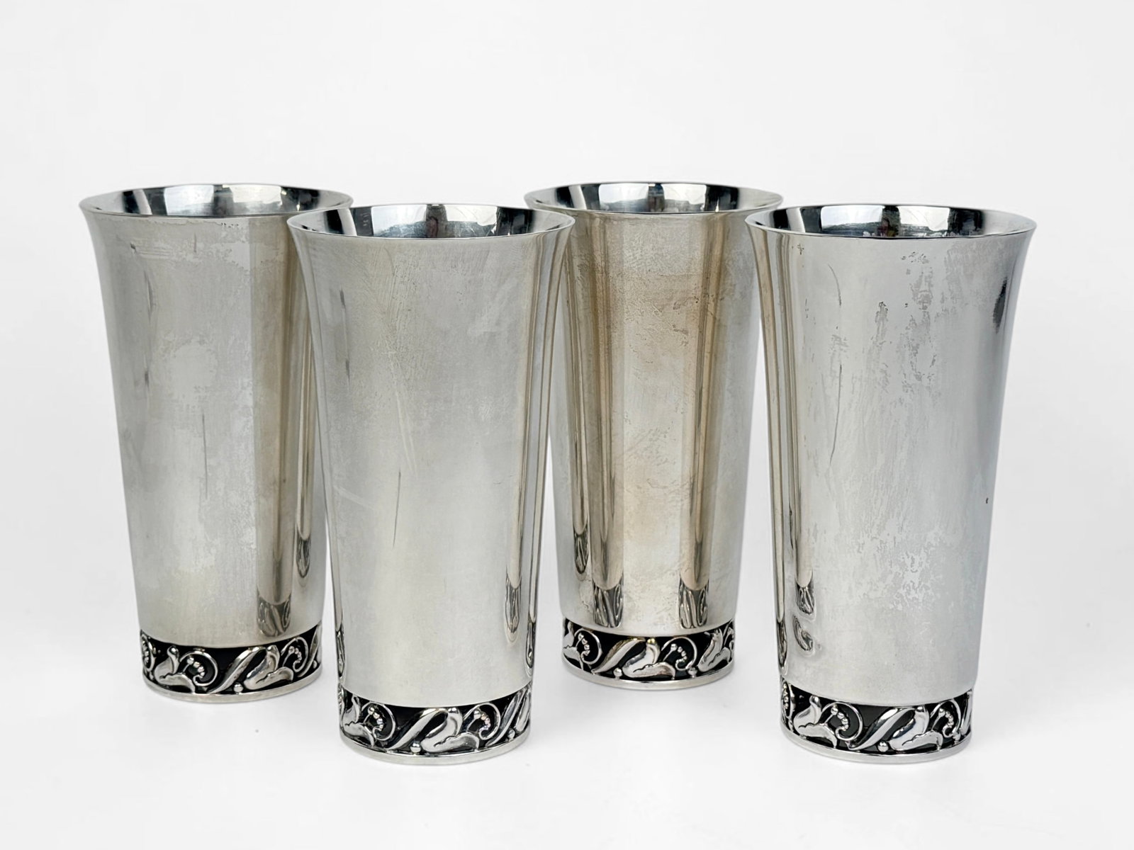 (4) La Paglia Sterling Cups: Dimensions: 5 1/2" Tall x 3" Diameter Total Weight: 27ozt Condition. Please see images for details. About: Alphonse La Paglia (1907-1953) was an Italian-born silversmith who