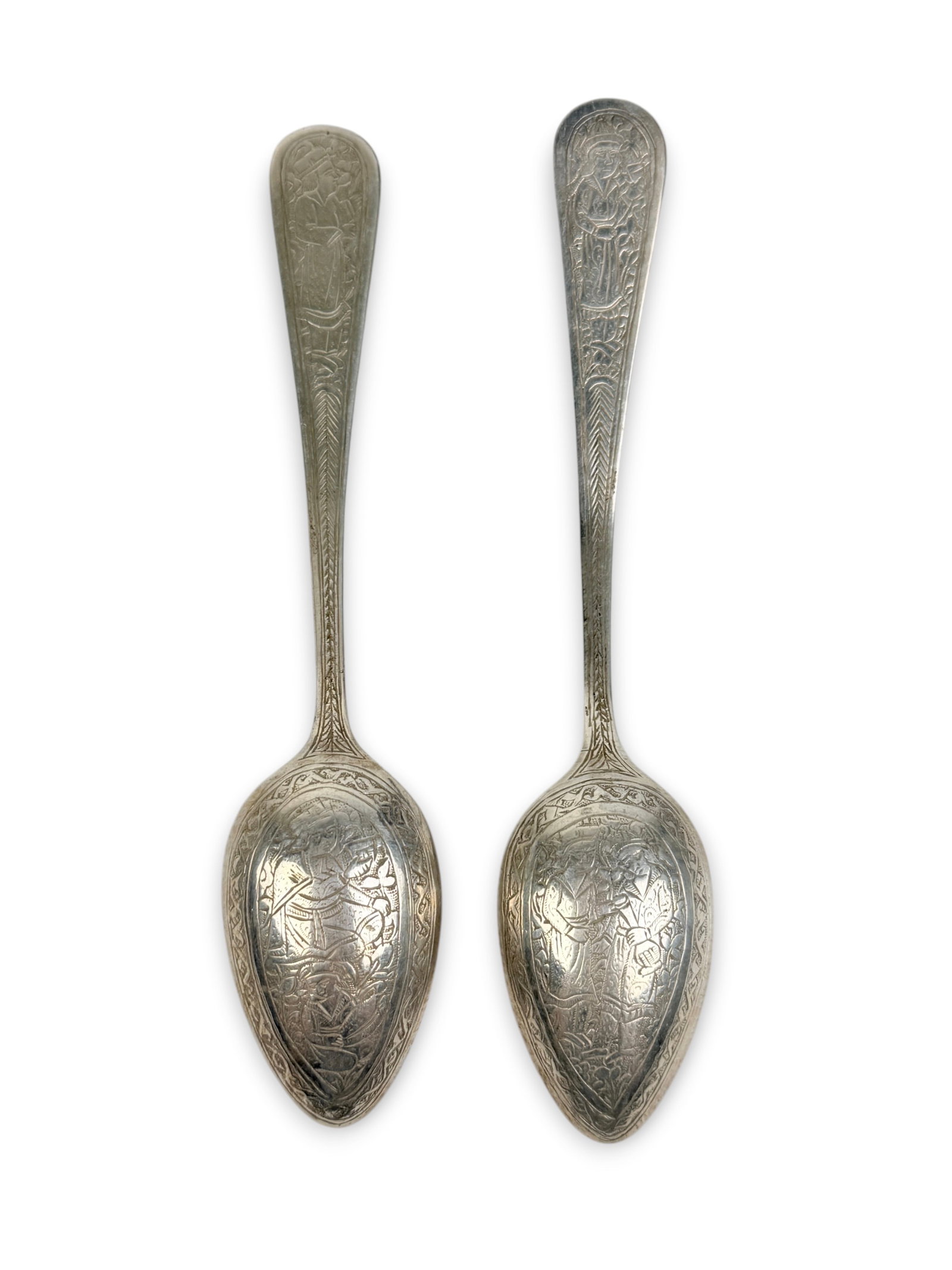(2) Hand-Engraved .900 Silver Spoons - 2
