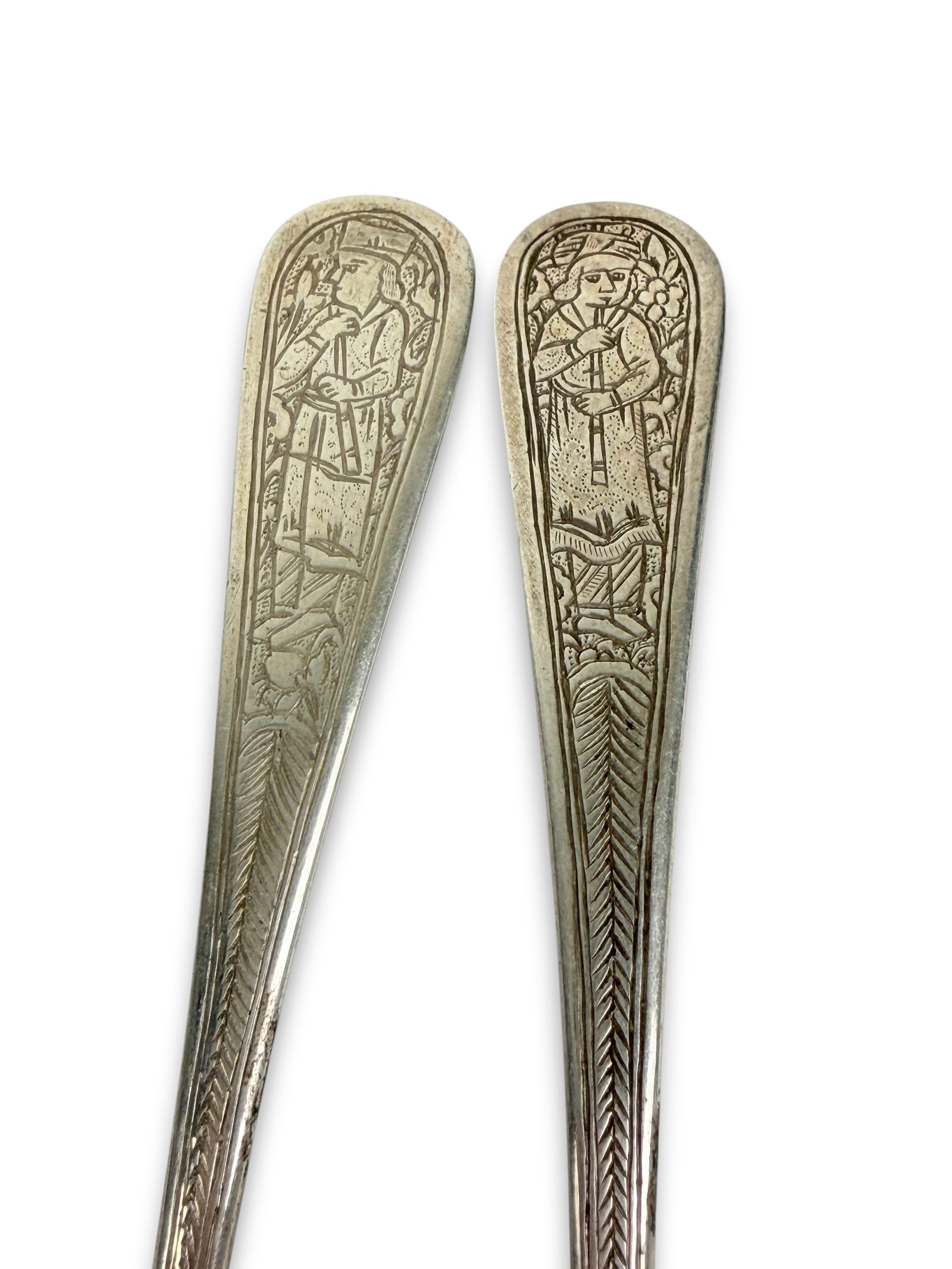 (2) Hand-Engraved .900 Silver Spoons - 5