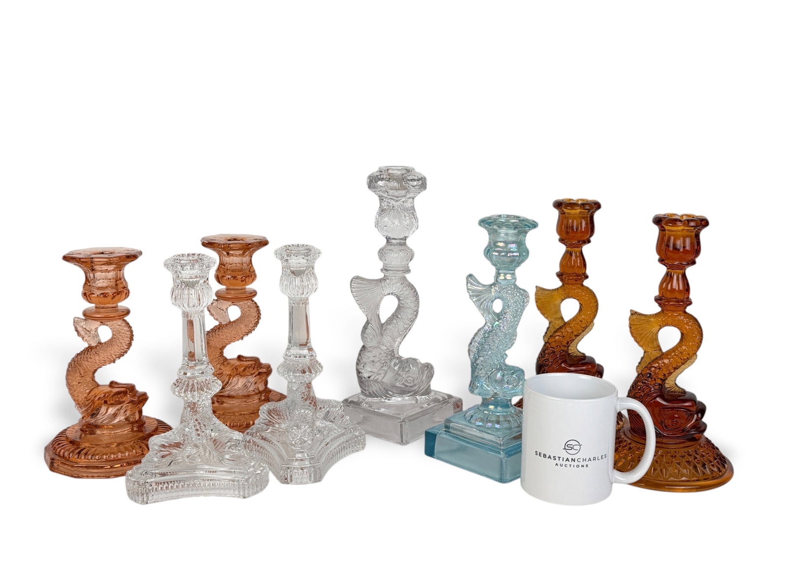 (8) "Dolphin" Glass Candlesticks - 8