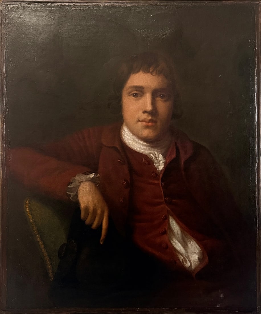 18th Century Dutch Portrait Oil on Canvas: No signature present. Antique transit label on reverse from Pall Mall Deposit and Forwarding Co. Ltd. which operated in the 19th and 20th centuries offering shipping of artistic masterworks acro