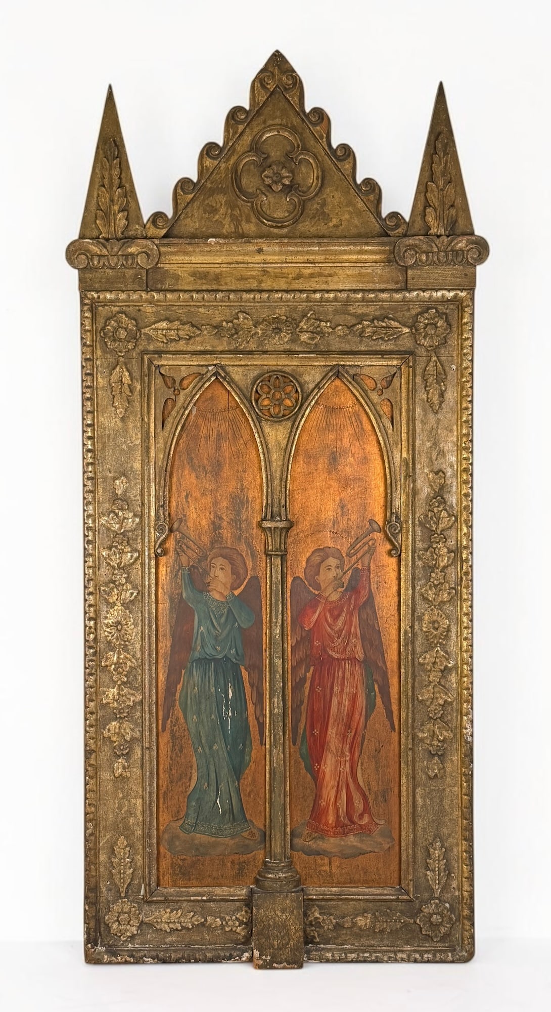After Fra Angelico 19th Century Devotional Tabernacle Panel: This painting directly copies Fra Angelico's famous Linaioli Tabernacle from 1433. This copy was likely recreated for wealthy travelers in the 19th century in Florence, Italy. Individ