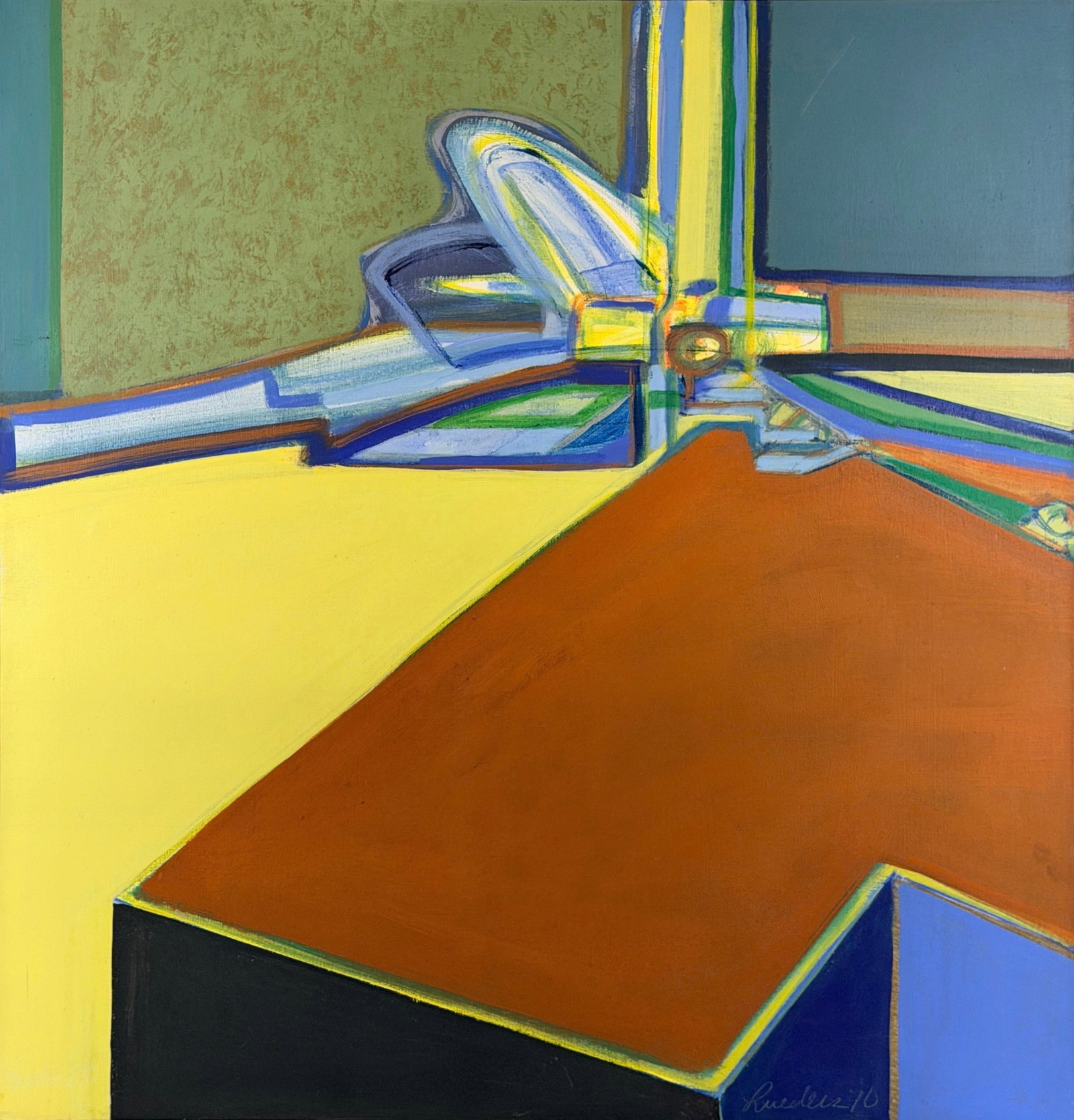 Jimmy C Lueders "Untitled" Oil on Canvas: Signed and dated in the lower right. Date: 1970 Provenance: Exhibition tag from The Regional Council of Community Art Centers in Philadelphia. Image: 44" x 42" 