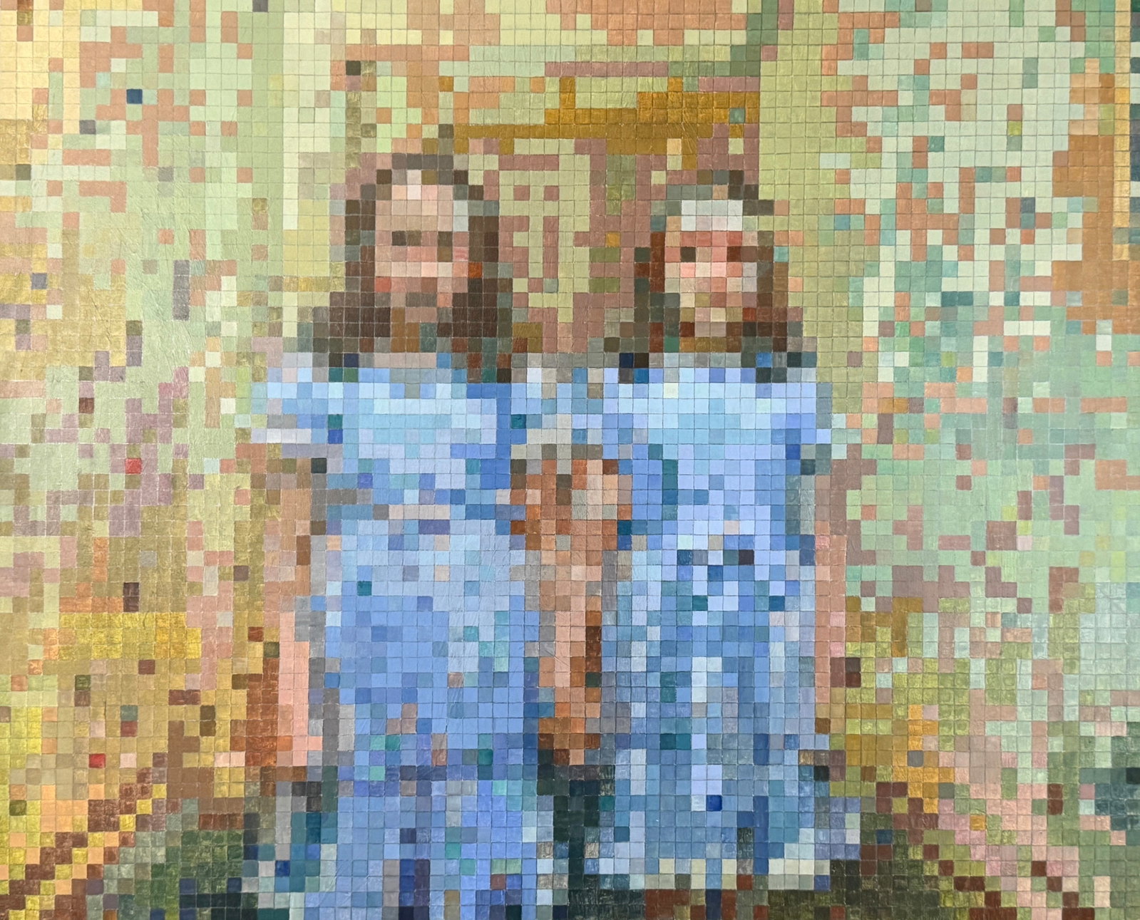 Steven Lang "The Twins" Acrylic on Canvas: The canvas is stretched and posted over a board. Provenance: Exit Permit from The Minneapolis Institute of Arts Dimensions: 23" x 39" Condition: The painting 
