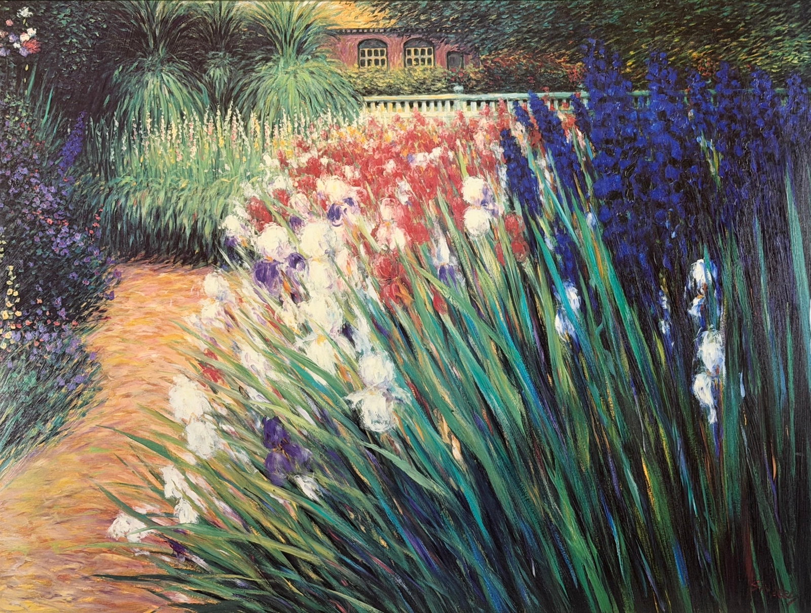 Greg Singley 'Garden Landscape' Oil on Canvas: Hand-signed lower right. Image: 27 1/2" x 36 1/2" Frame: 36" x 44" Condition: A 1" mark to the lower right corner resulting in minor loss of