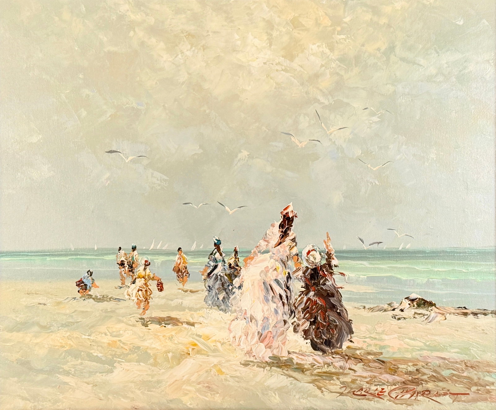 Marie Charlot "Sentell #6" Oil on Canvas: Signed in the lower right corner. Dated and titled on verso. Date: 1981 Image: 19 1/2" x 23 1/2" Frame: 28" x 32" Condition: The painting is in