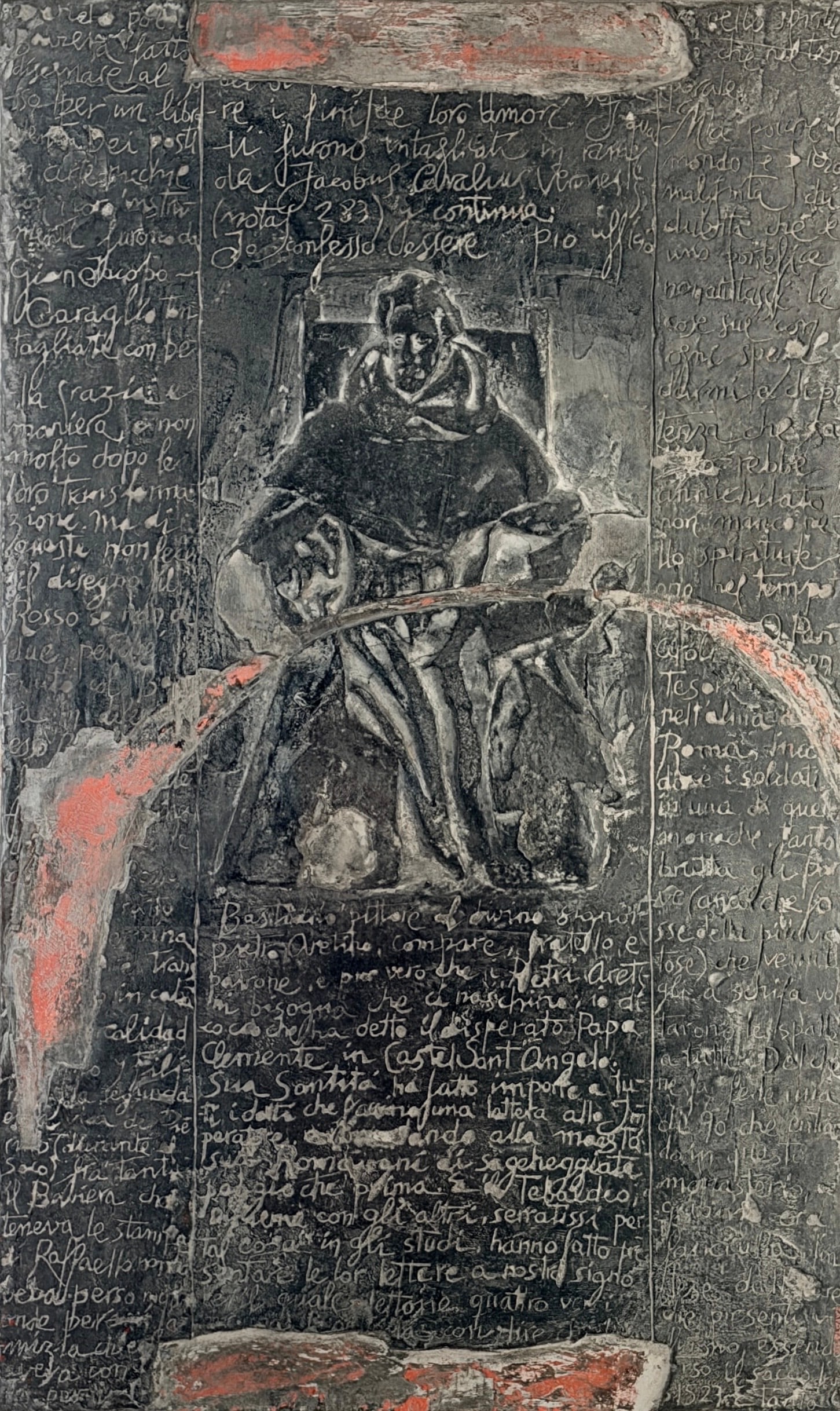 Miguel Zapata "Untitled" Mixed Media Wall Relief: Provenance: Peyton Wright Gallery Label on Reverse Date: 1993 Image: 34 1/2" x 20 1/2" Acrylic Cover/Frame: 45" x 31 1/2" Condition: The wall relief is in good
