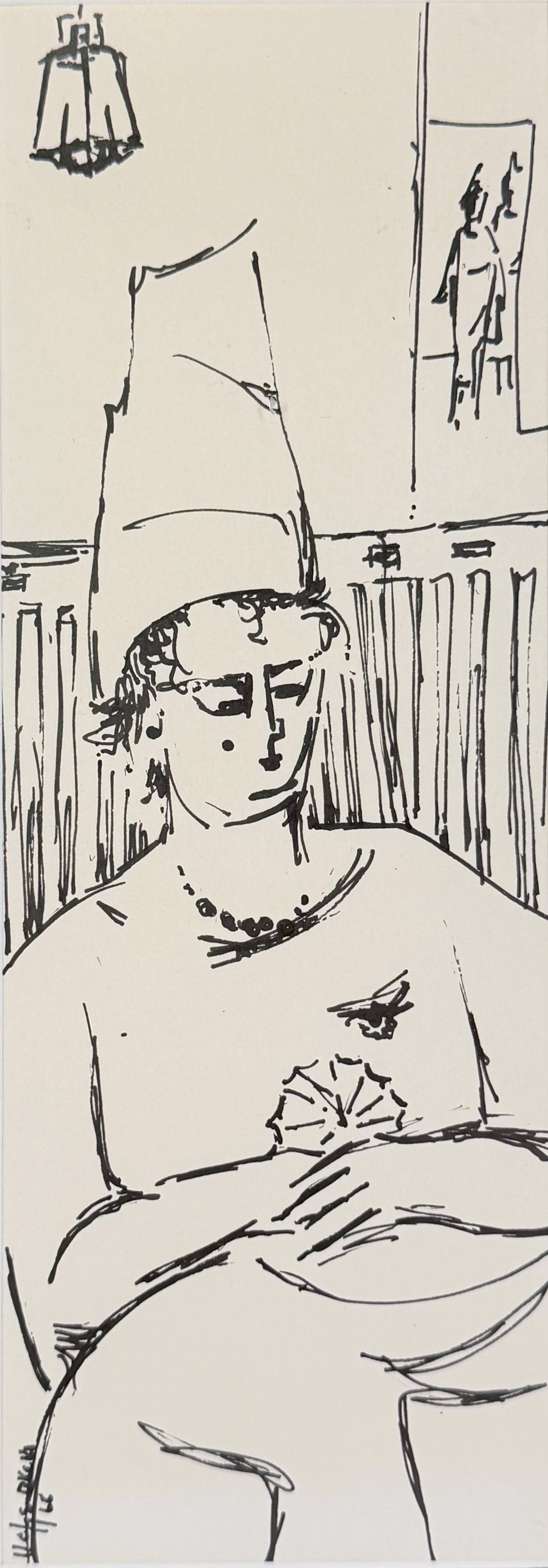 Uche Okeke 'Portrait of a Lady' Ink on Paper: Signed and dated in the lower left corner. Date: 1965 Image: 12" x 4 1/4" Frame: 17 1/2" x 9 1/2" Condition: The drawing is in good condition. Marks